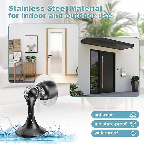 Miniatura 7 de Paquete de 2 topes magnéticos para puerta, topes de puerta de acero inoxidable para montaje en pared y piso, soporte de puerta mantiene la puerta
