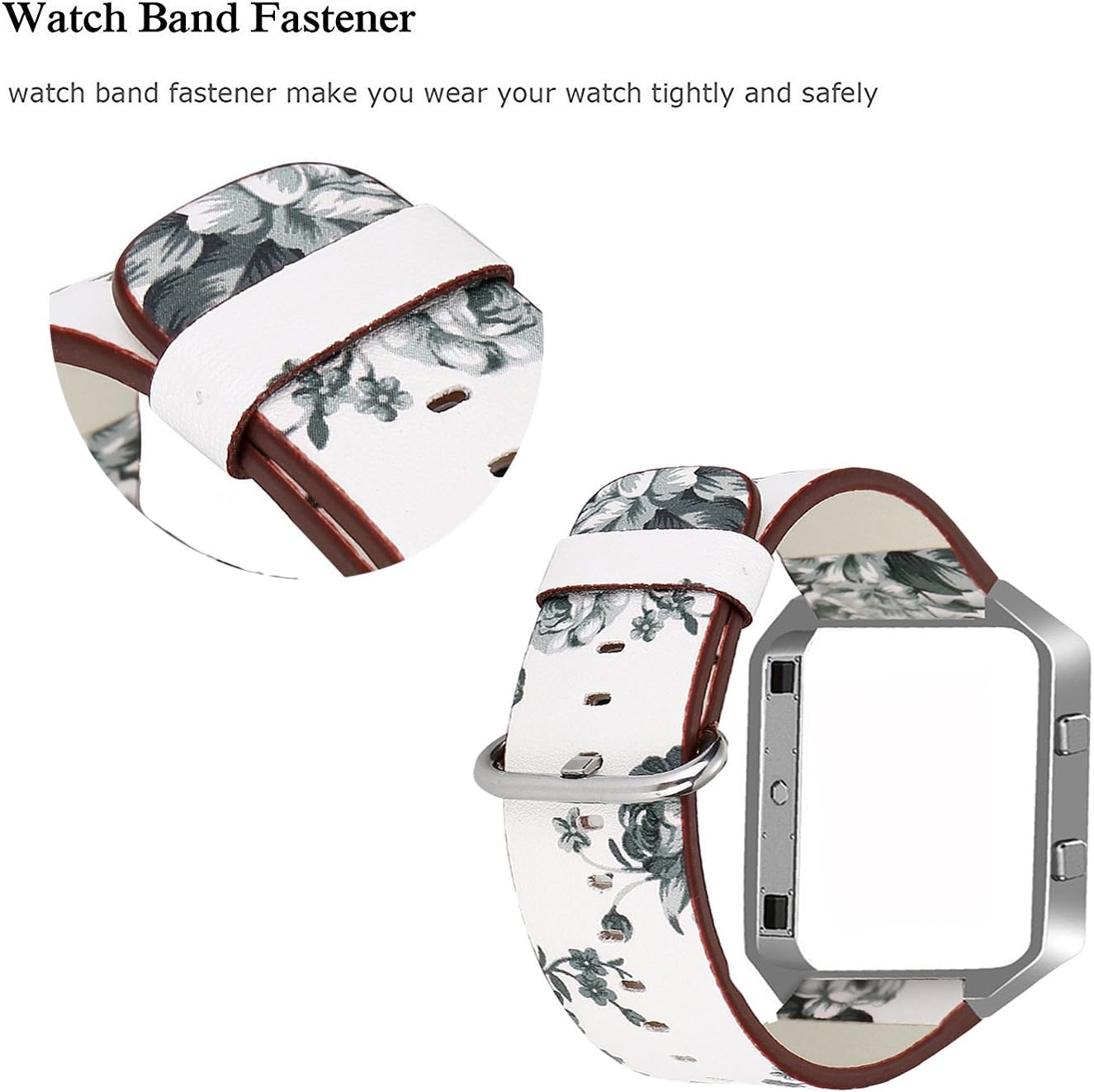 Andyou for Fitbit Blaze Bands Leather with Frame Small Large (5"-8.2"), Genuine Leather Replacement Band with Silver/Rose Gold/Black Metal Frame for Fitbit Blaze Women Men, Black, Brown, White, Gray.