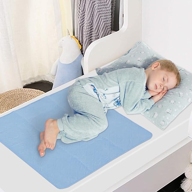 Waterproof Incontinence Bed Pad 60 x 90cm, Washable Bed Protector, Non-Slip & Durable Waterproof Pad Mat for Baby Travel Cot/Crib/Mini Crib, Blue