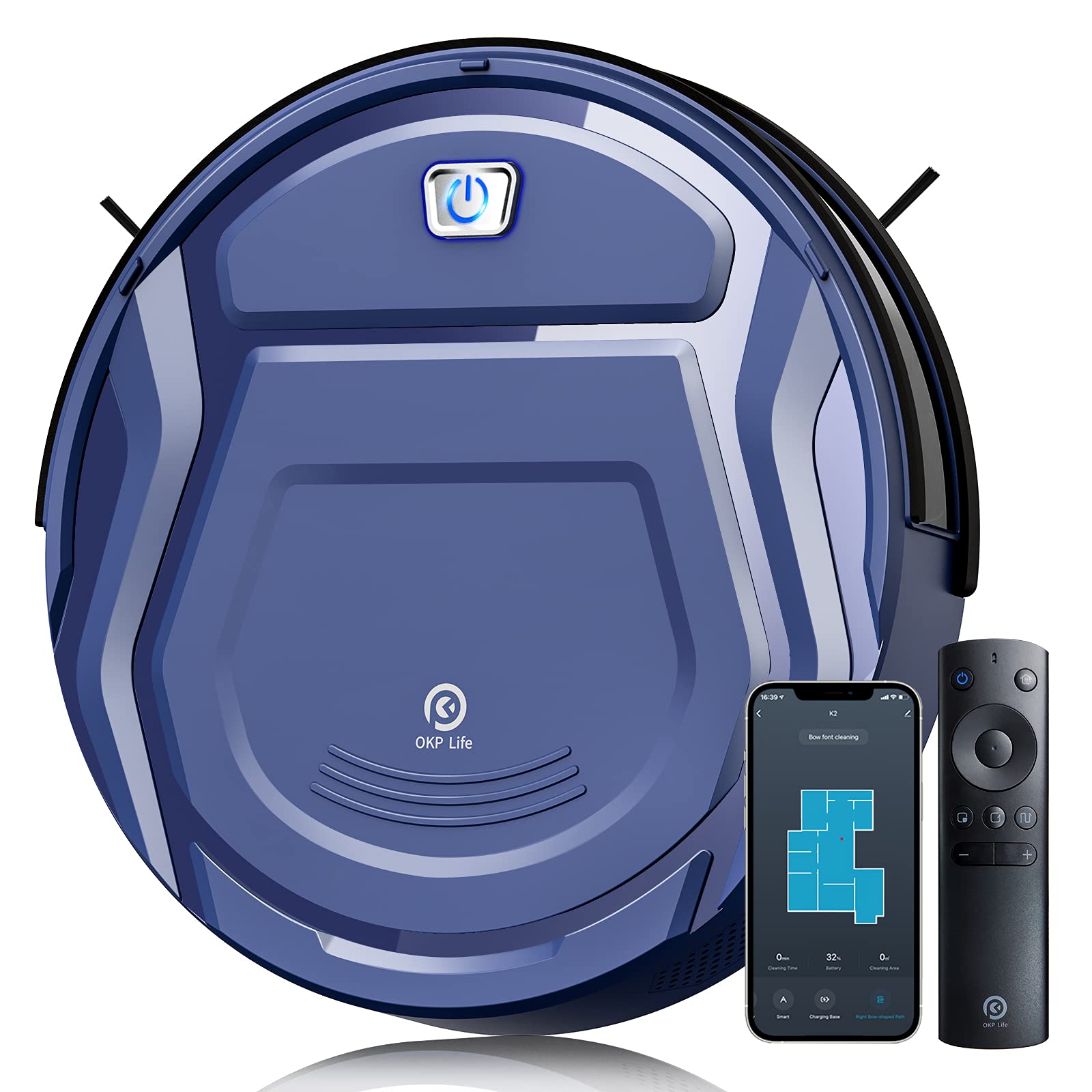 Sponsored Ad - OKP Life K2 Robot Vacuum Cleaner 1800 mAh, Blue