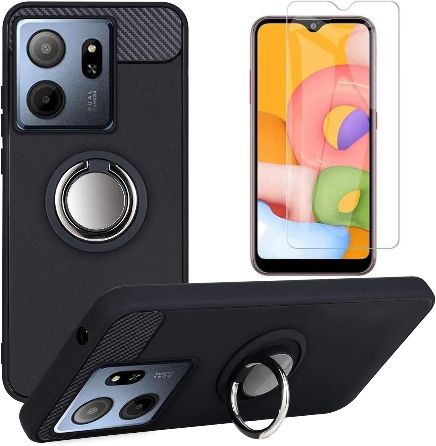 Consumer Cellular Iris Connect 2 Phone Case and Screen Protector, [Magnetic Car Mount] [Fashion] Soft TPU Protection Case for Consumer Cellular Iris Connect 2 (Black)