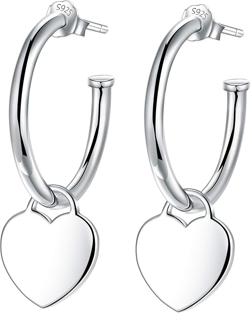 Lydreewam 925 Sterling Silver Half Hoop Earrings for Women with Star/Moon/Love Heart/Tree of Life, Diameter 20mm