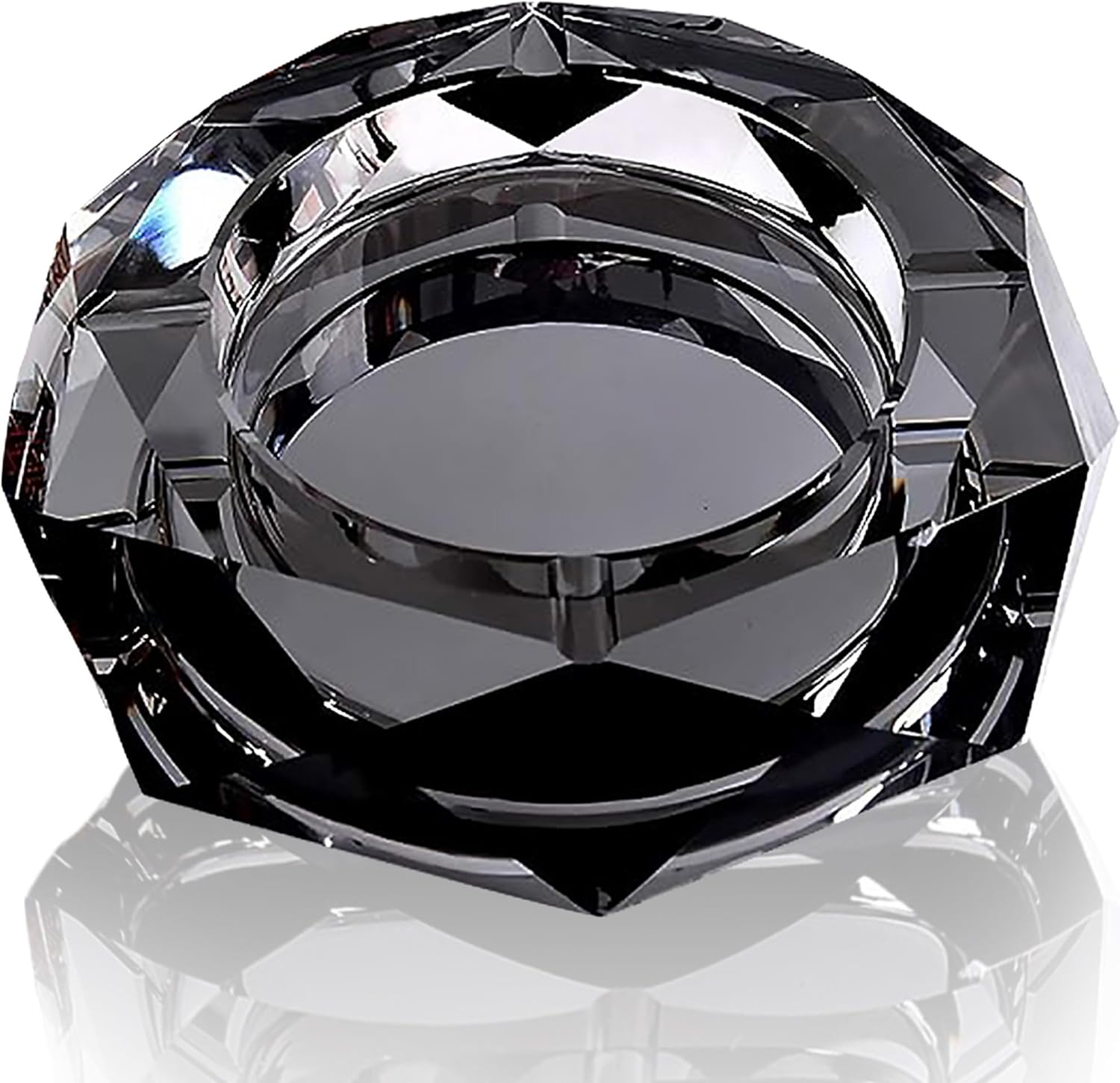 Coomin 5.9in Bigger Crystal Glass Ash Tray, Sparkly Cigarettes Cigar Ashtray, Cool Ashtrays for Smokers Indoor Office Home Desktop Tabletop, Gifts for Men, Black