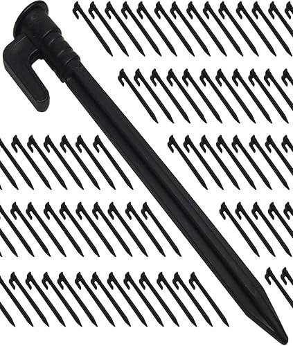 OMYZERO Paquete de 50 estacas de plástico de 5.7 pulgadas, estacas de anclaje de plástico resistentes para tiendas, estacas de arena, estacas de