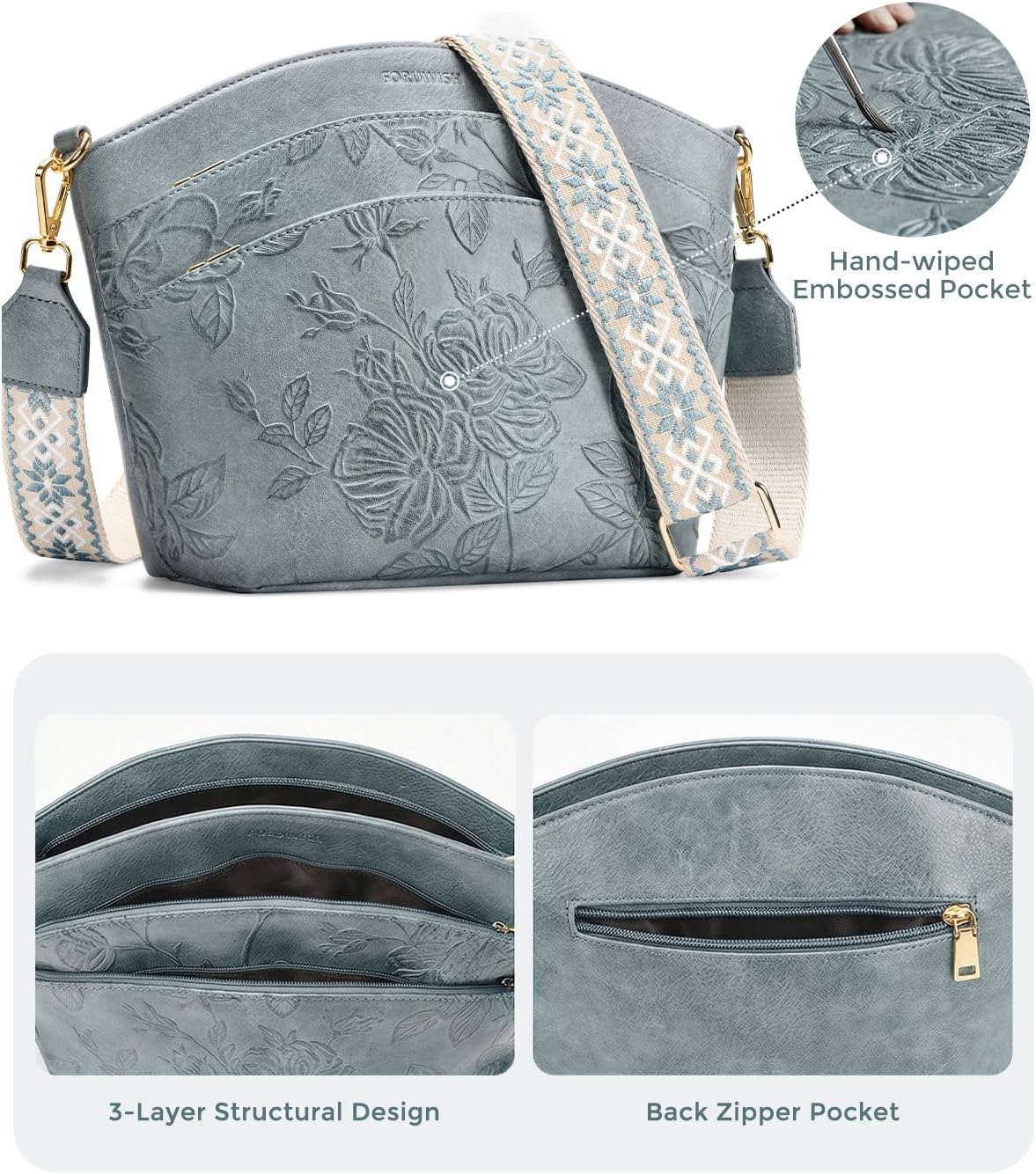 Medium Crossbody Bags For Women Travel Trendy Boho Vegan Leather Crossbody Purses, Adjustable Shoulder Handbags