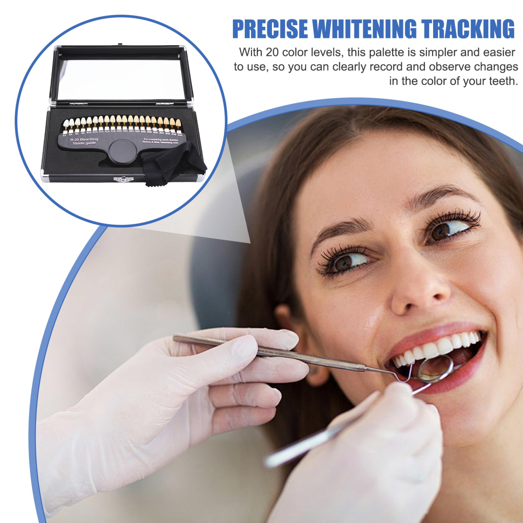 Guía de tonos de dientes dentales, herramientas dentales profesionales 3D R-20 Bandejas de blanqueamiento dental, tabla de tonos de blanqueamiento dental para seguimiento y comparación de efectos.