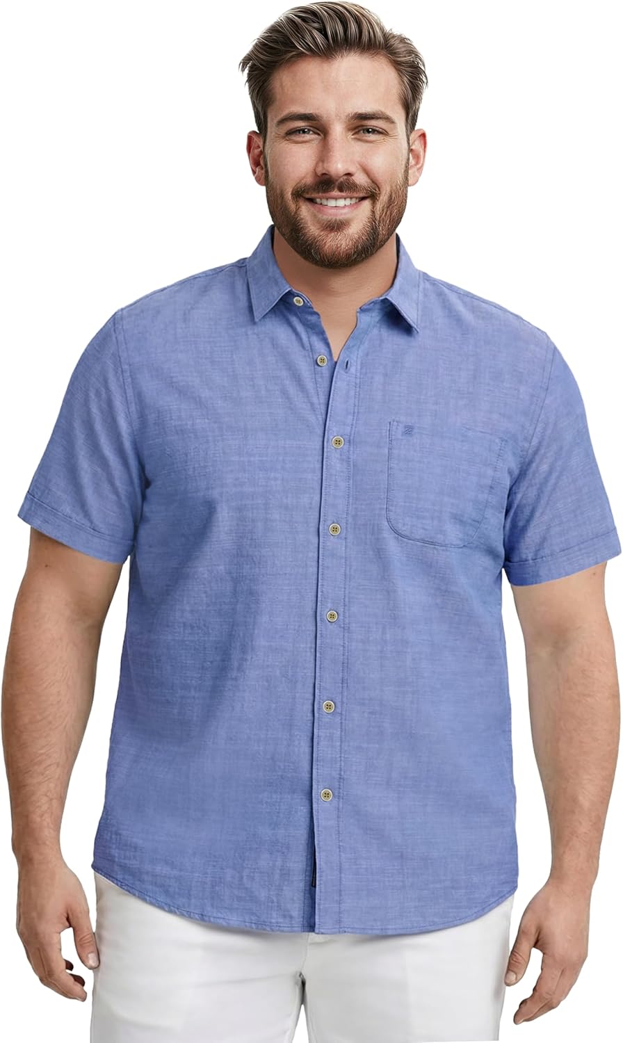 Izod Men's Big & Tall Luxury Classics Short Sleeve Solid Button Down Shirt