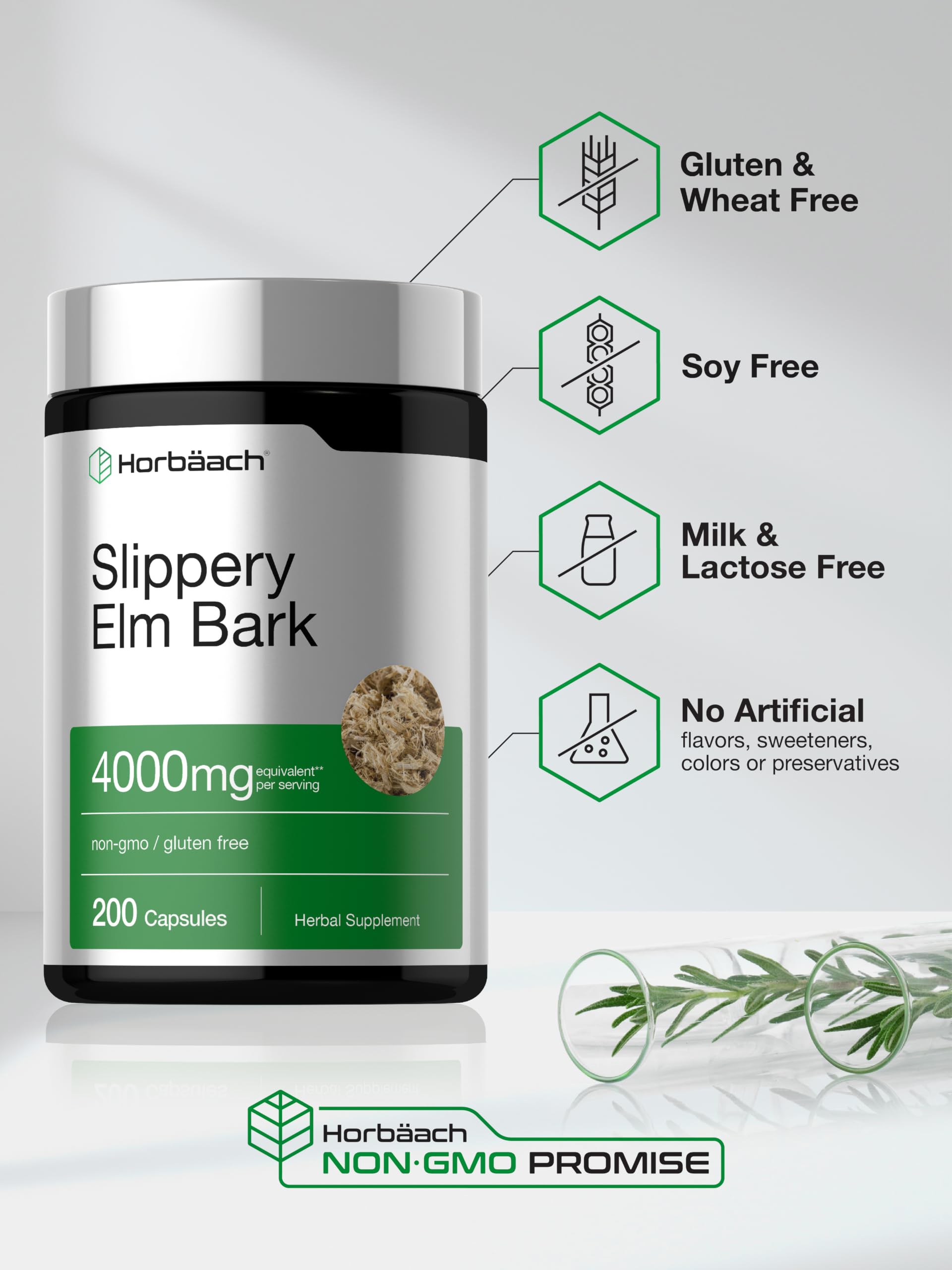 Horbäach Slippery Elm Bark Capsules | 200 Pills | Herbal Supplement — Amazon image 5