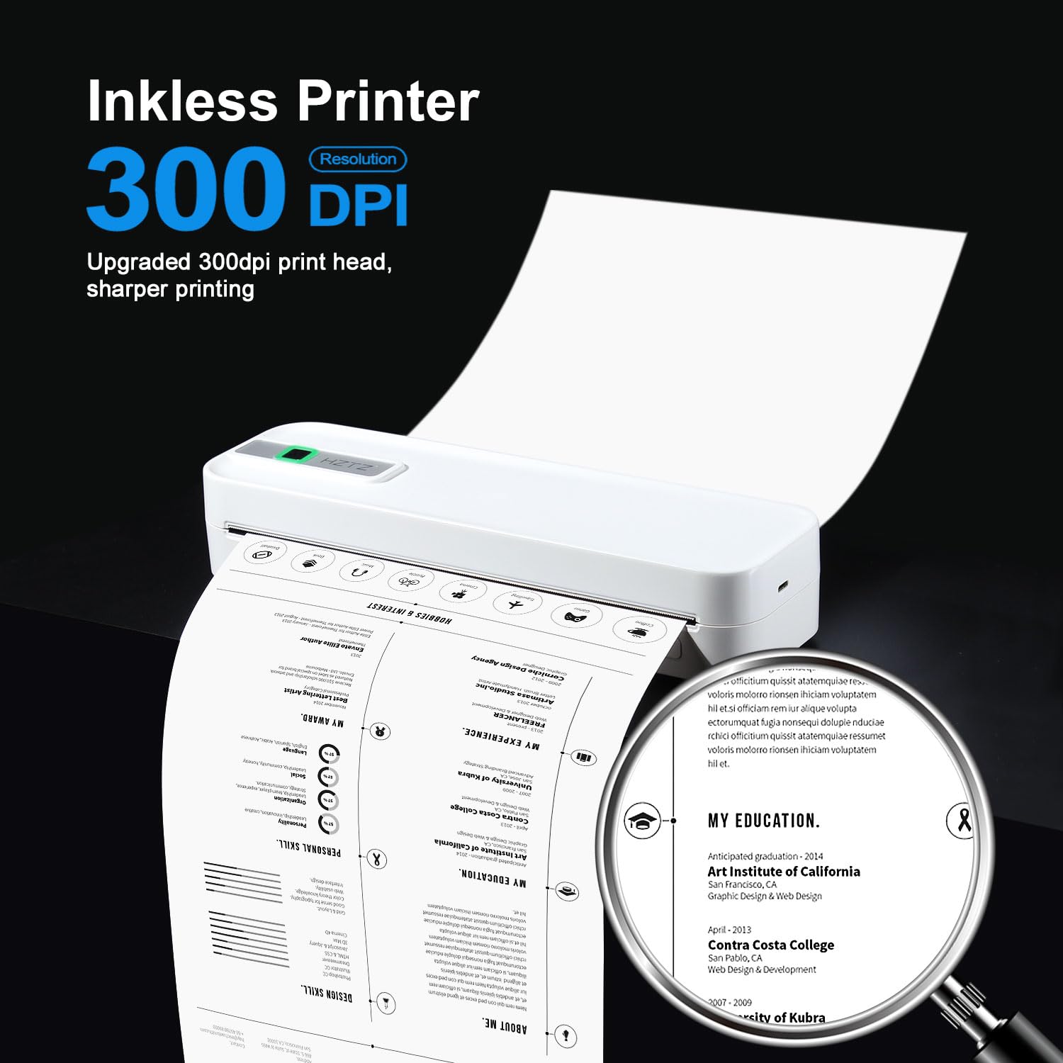 Impresora Portátil Inalámbrica, Impresora Térmica de Viaje, Impresión sin Tinta Bluetooth & USB Soporte de Impresora A4/A5 Papel Térmico, Compatible con Android & iOS Teléfono/Laptop White