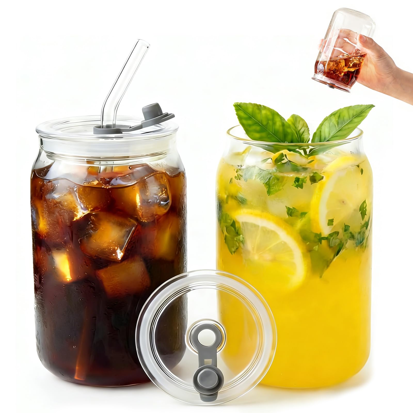 View 1 of **USED, UNKNOWN IF MISSING PARTS**
AINFAME 16oz Glass Tumbler Set with Lids and Straws