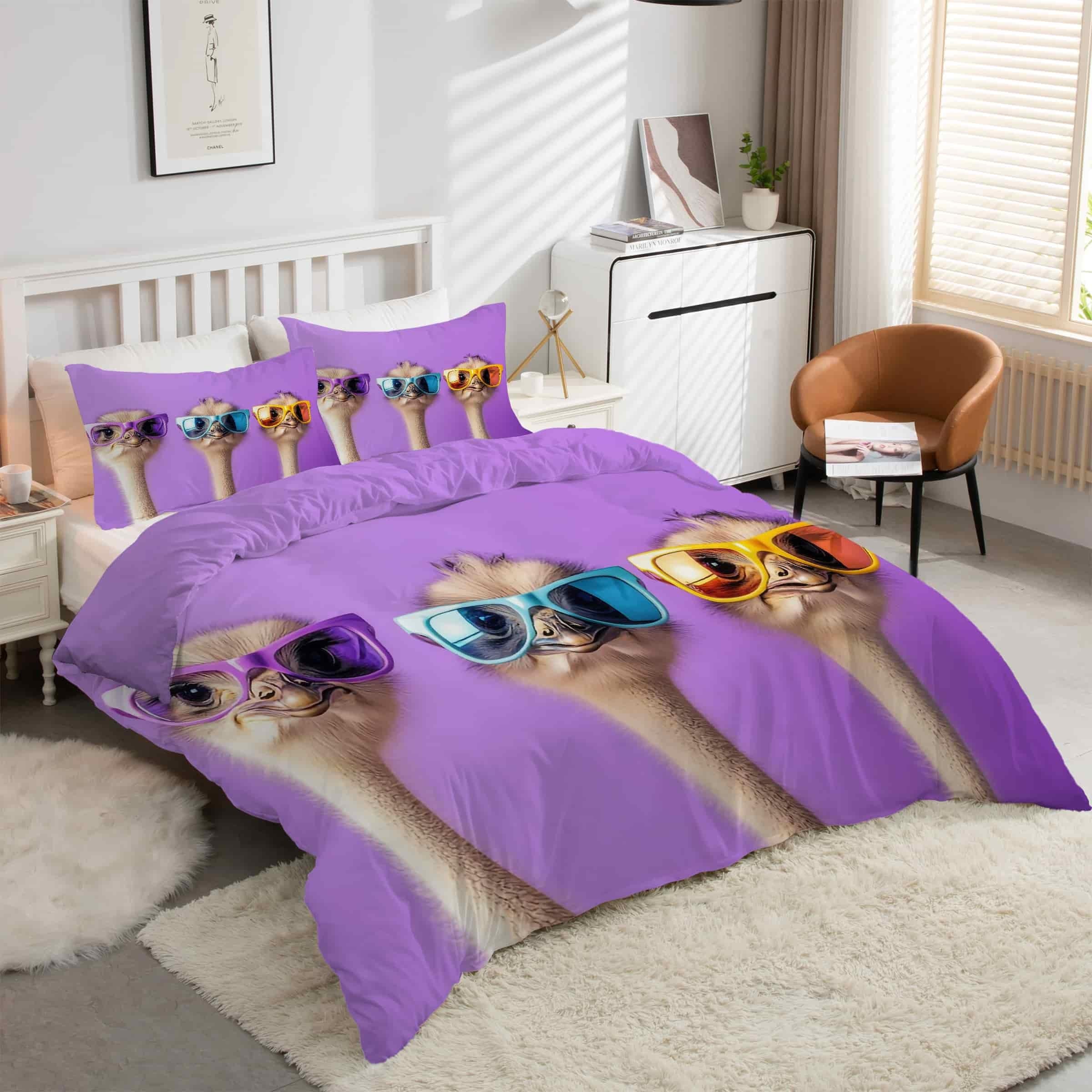 Parure de lit 90x190 autruche coloré en microfibres avec housse de couette kK2426