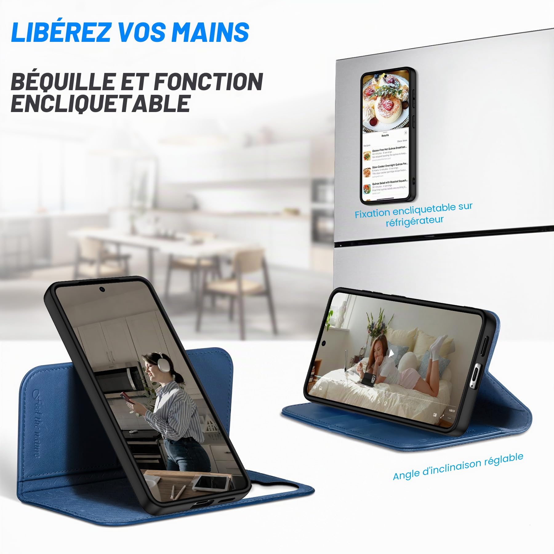 Shieldon Etui 2 en 1 en Cuir Véritable pour Galaxy S26 6.3", Bleu Royal