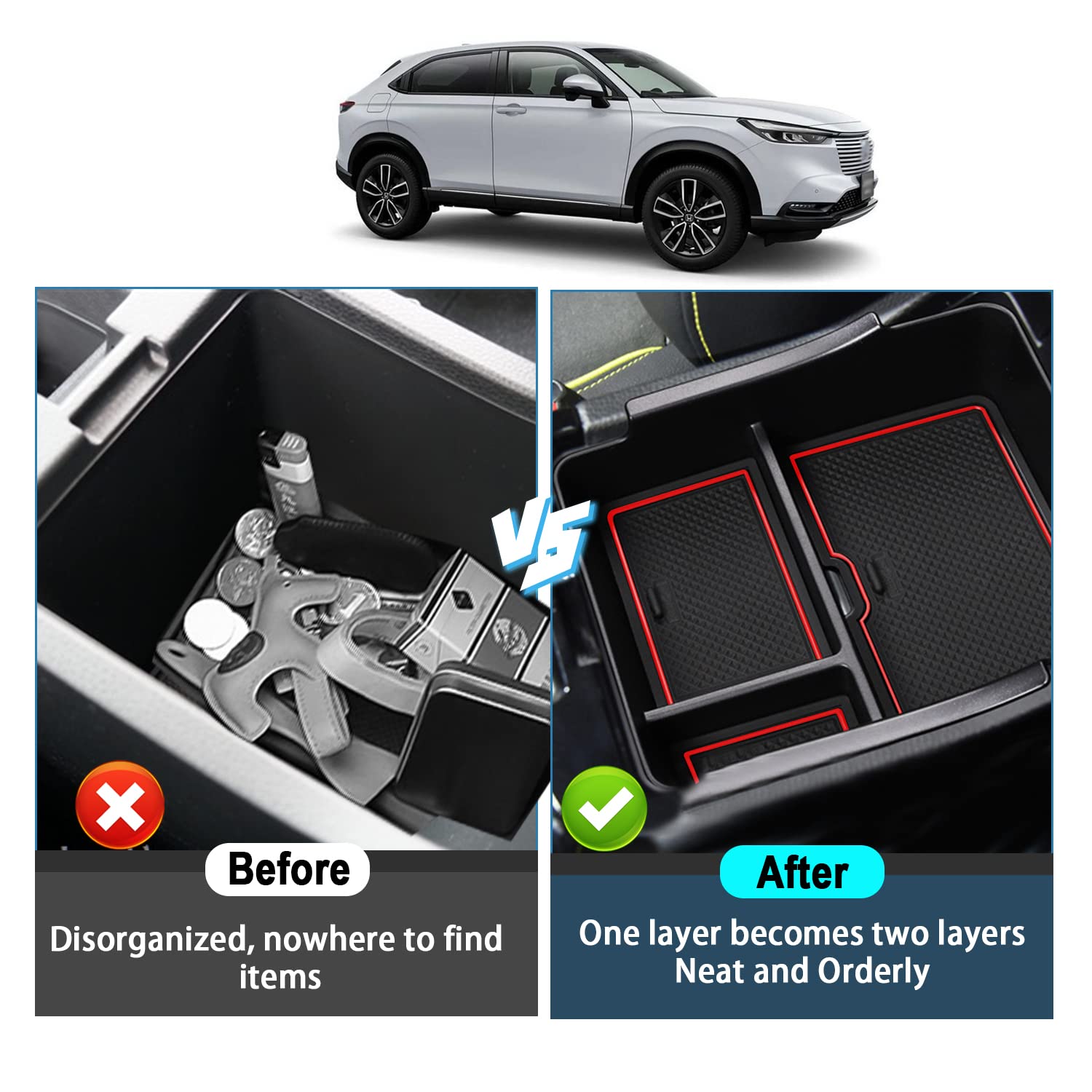 Organizer Per Bracciolo Honda HR-V 2022-2025 - Vanetto Portaoggetti Nero - Foto 11