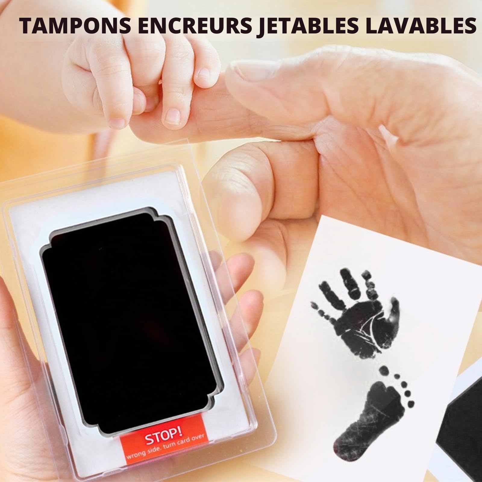 Qiundar Kit Empreinte Pieds et Mains Bébé 6 Pcs Tampon Encreur Sans Contact