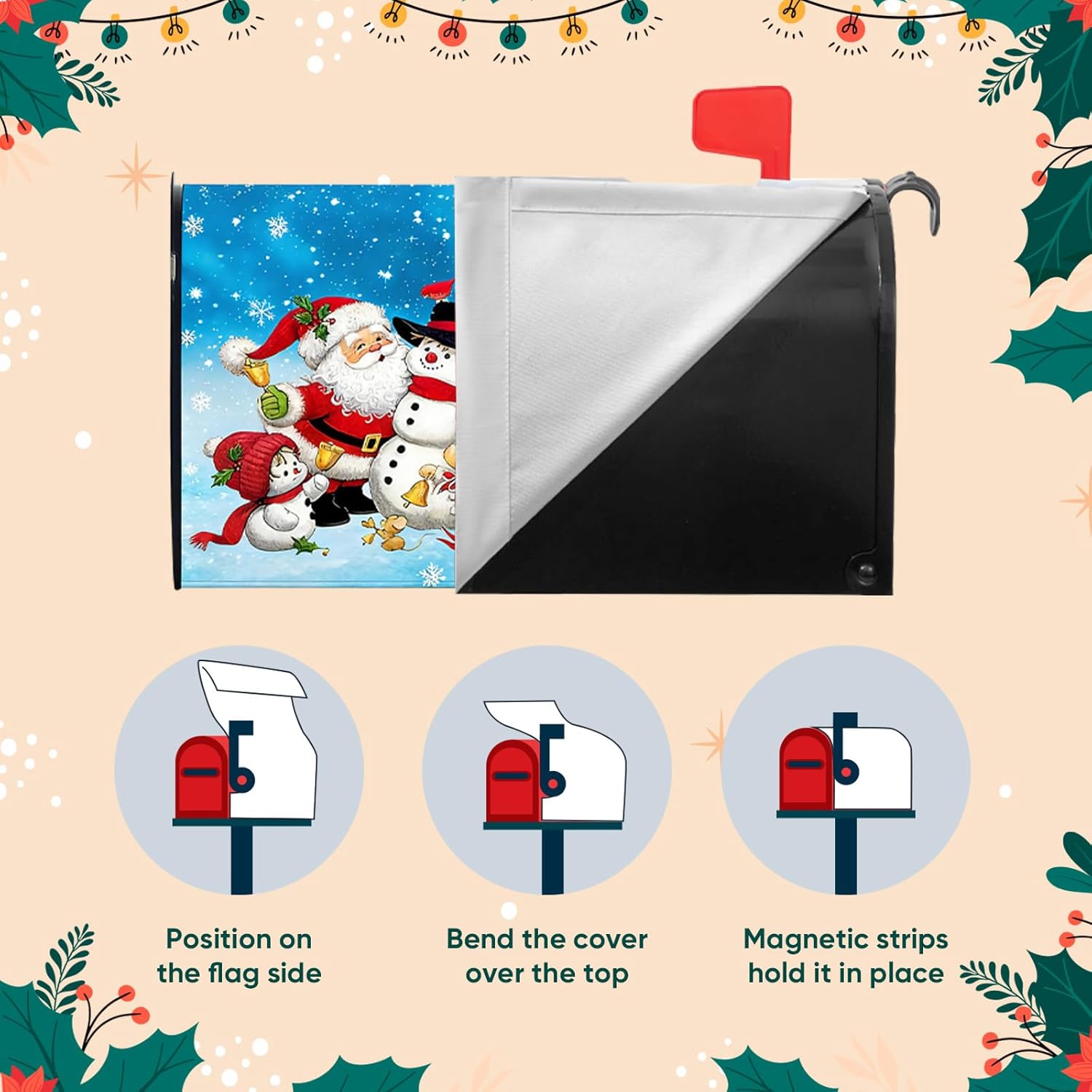 Mailbox Covers Magnetic Standard Size 21x18 in, Weatherproof Mailbox Wraps Post Letter Box Cover with Blue Winter Christmas Snowman Design, Festive Garden Outdoor Decor