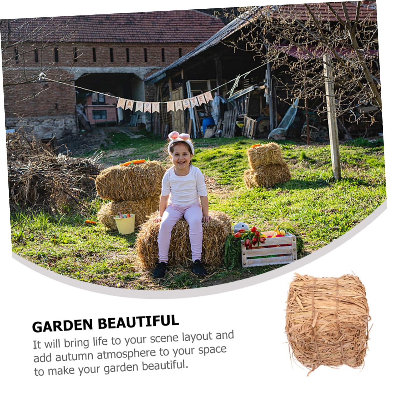 OUNONA Décoration de Haystack Automnal Ornement de pour Mariage et Jardin Accessoire de Photographie Paille Carrée