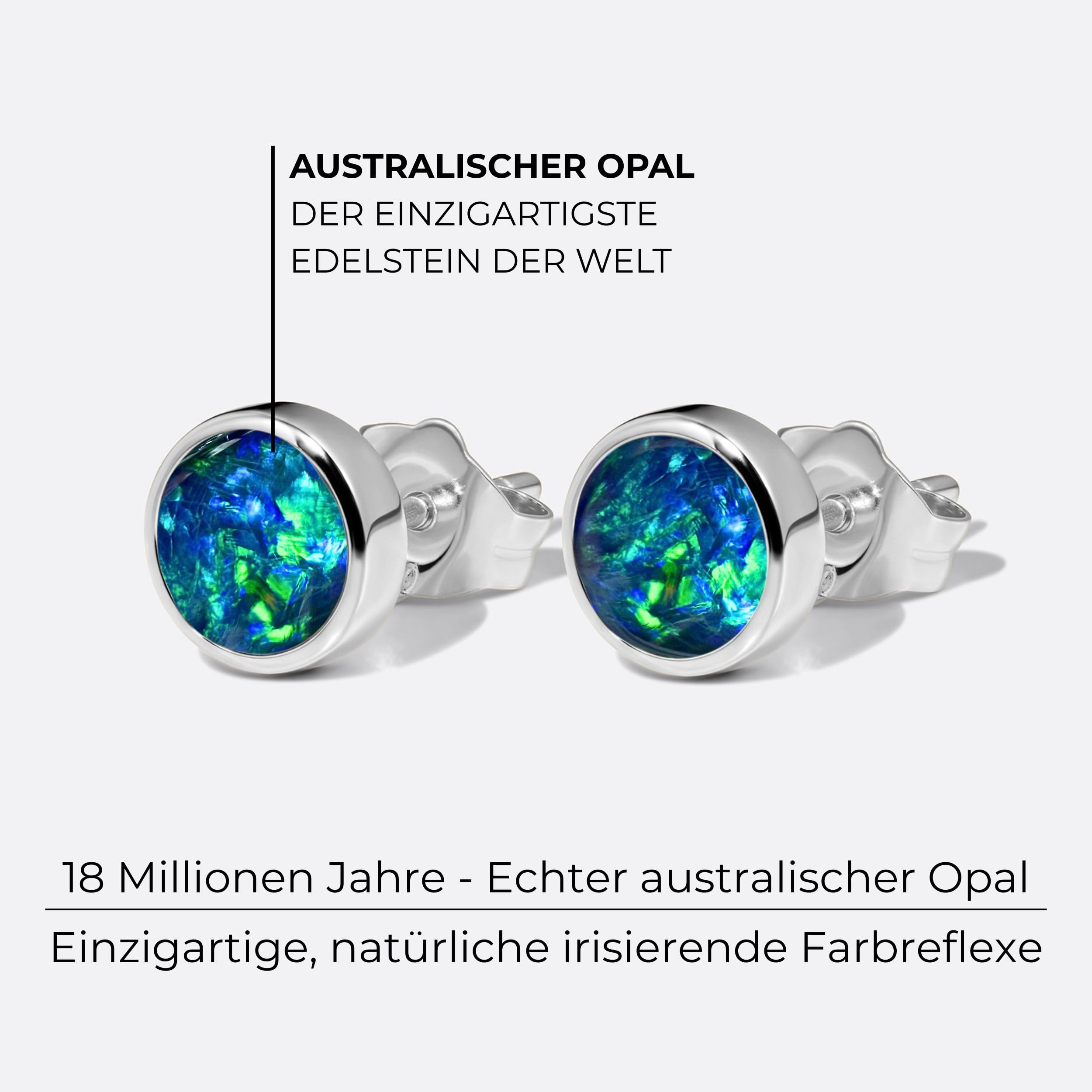 Opal Ohrringe Damen 925 Sterling Silber mit 18K Weißgold-Beschichtung – Australische Opal Ohrstecker Handgefasst – anlauffest nickelfrei – Geschenk Geburtsstein Oktober im Etui