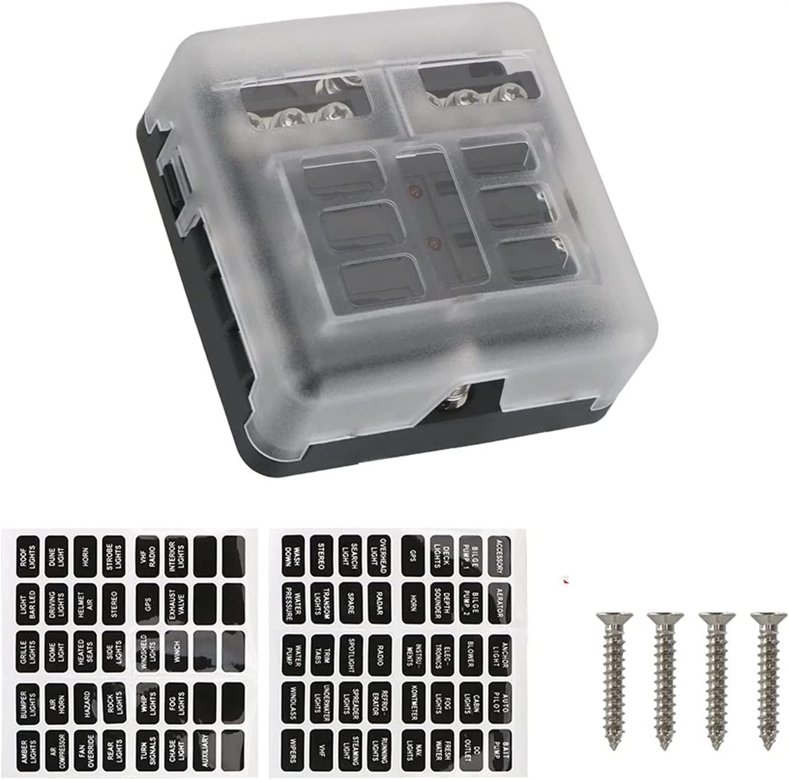 Plastikowa pokrywa 6 sposobów 12 bezpieczników ostrze 1 2 V 32V uchwyt na bezpieczniki M5 Stud ze wskaźnikiem światła LED do samochodu morskiego Auto (6 sposobów bez bezpiecznika)