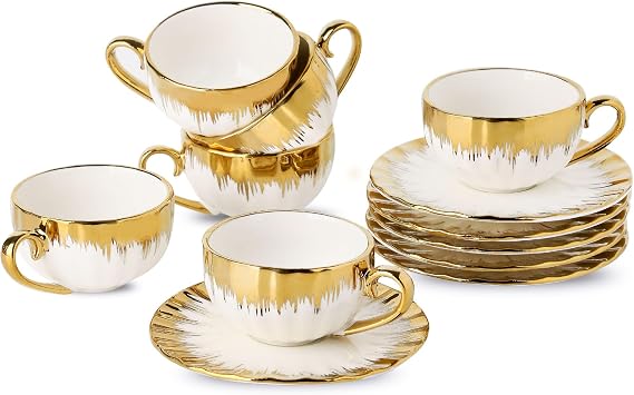 LETAOTAO Espresso Cups and Saucers, 2.5 oz Porcelain Espresso Cups Set of 6