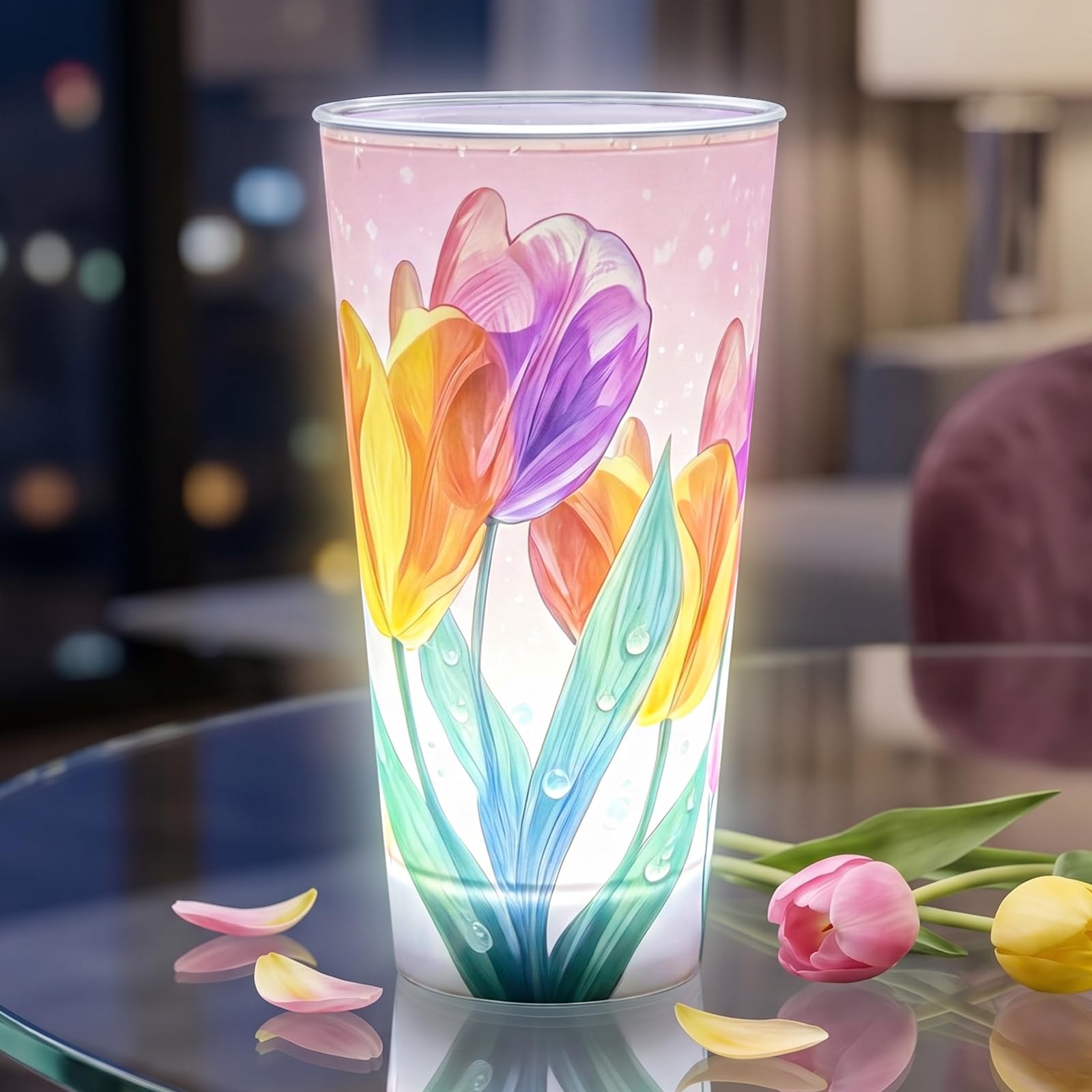 Wekity 15oz Tulip Glowing Party Cups for Party Event Fun, Liquid Activated Glow in the Dark Glowing Cups, Flowers Magic Cups for Weddings, Bridal Showers, Spring Event Party Supplies (Tulip,1PCS)