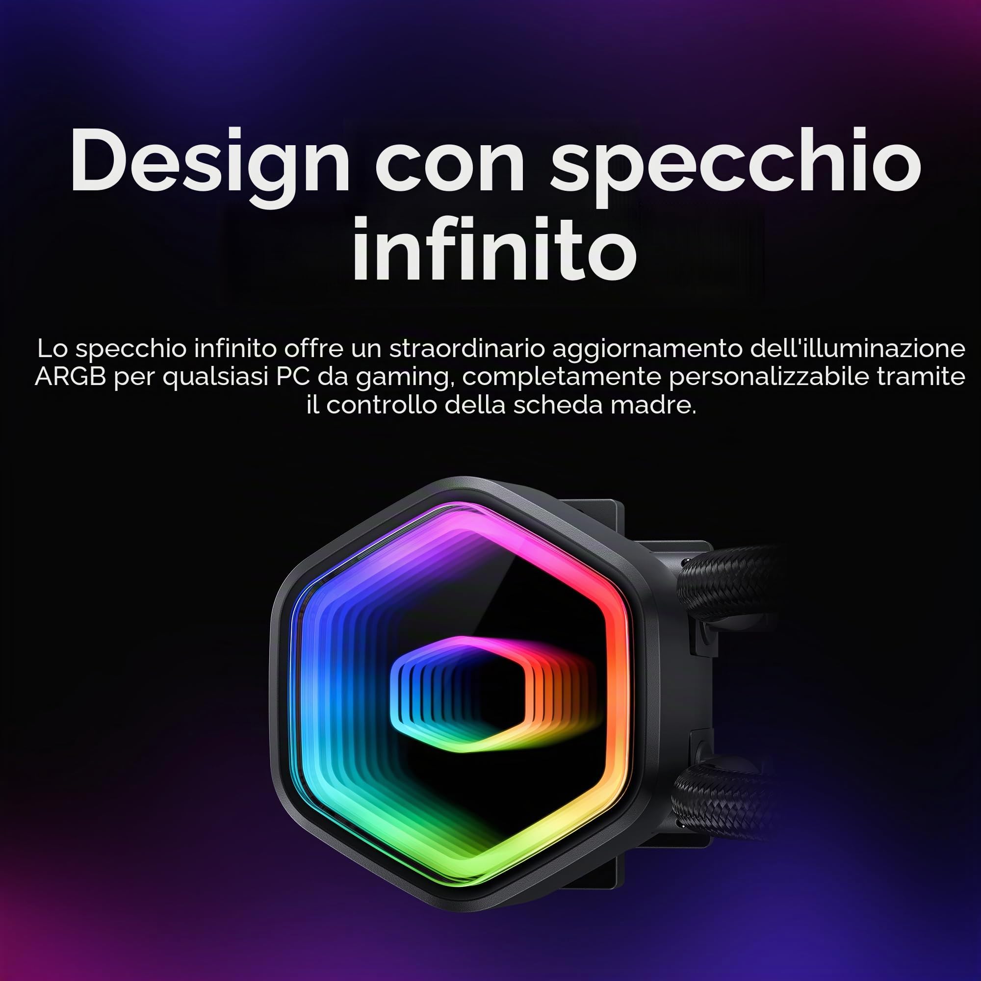 Cooler Master 360 Core II AIO CPU Liquid Cooler, R9|U9|i9, pompa G9R a doppia camera, Infinity Mirror aRGB, tubo 400 mm, radiatore 360 mm, ventola PWM 120 mm, AMD Ryzen AM5|4, piattaforma Intel LGA