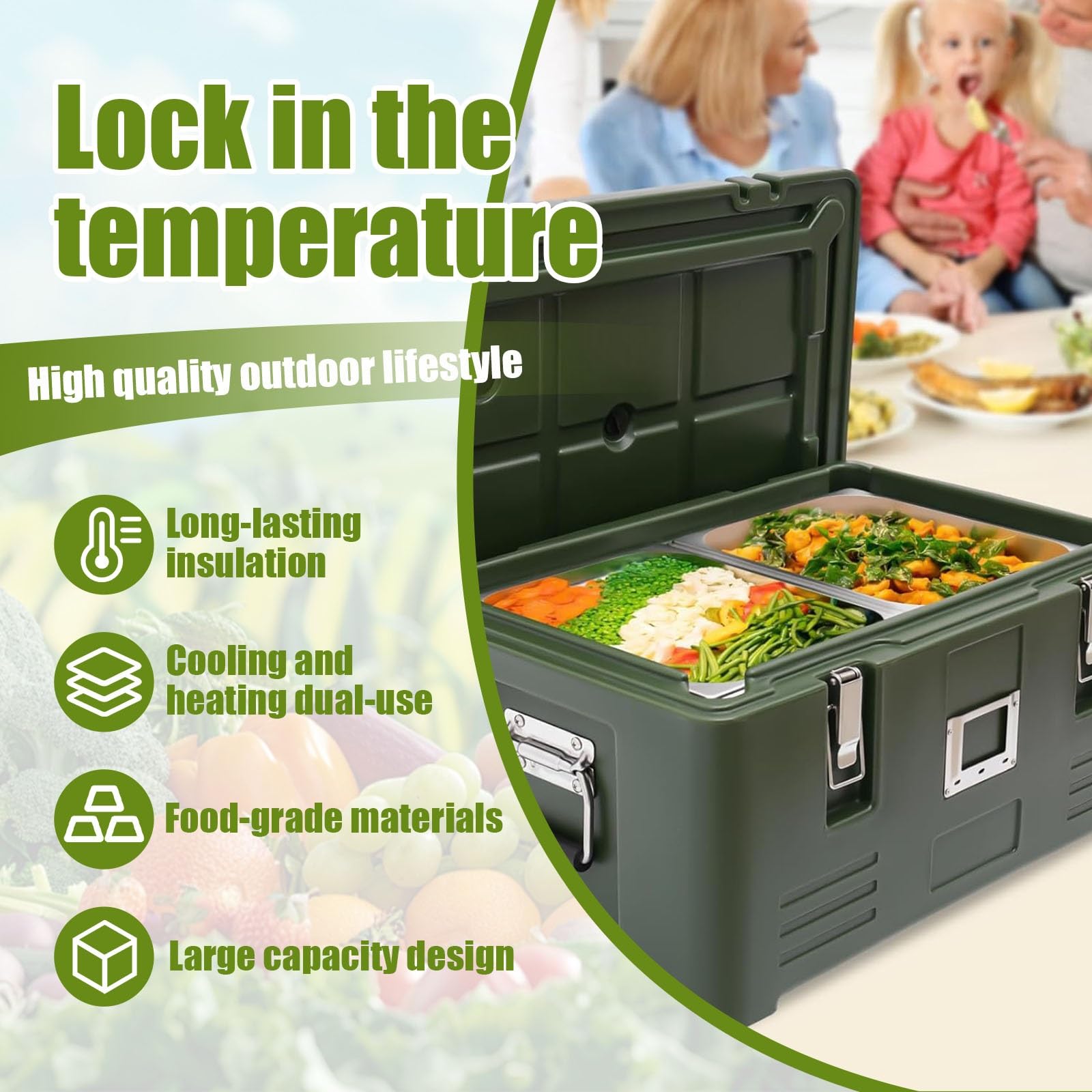 Caja Isotérmica Alimentos Contenedor Caliente Y Frío, Transporte Comida Caliente, Caja Térmica Profesional Para Catering Y Restaurantes, Gran Capacidad Alimentos(2 pans)