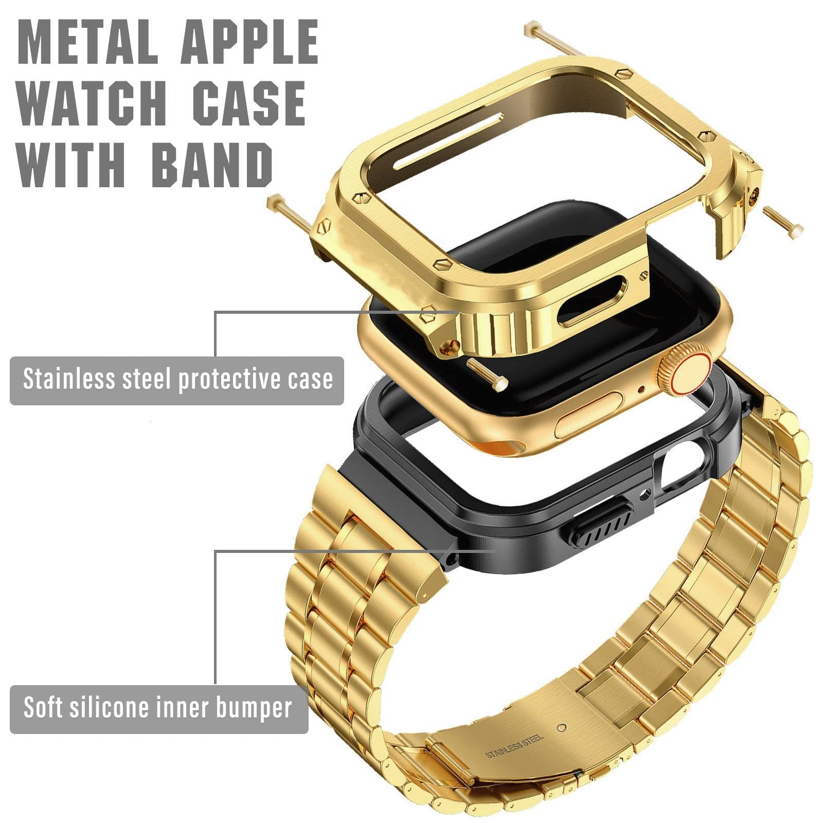 MioHHR ステンレススティール製バンド、ケース互換性 Apple Watch Bands 46mm,金属製保護バンパーカバー付き頑丈なストラップ iWatch シ Amazon.co.jp: MioHHR ステンレススティール製バンド、ケース互換性