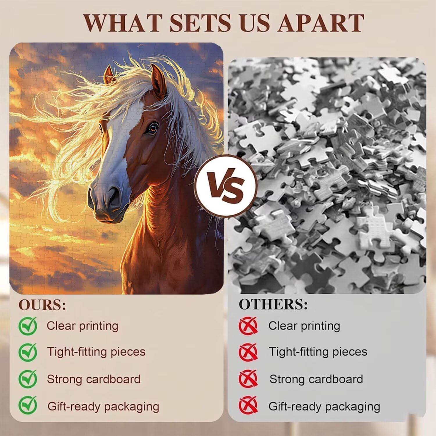 cavallo Tramonto Puzzle 6000 Pezzi per Adulti, Puzzle in Legno - Collezione Classica con Poster Incluso - Sfida di Concentrazione e Passatempo Antistress, Gioco per Famiglia, 179 x 105 cm f0-655