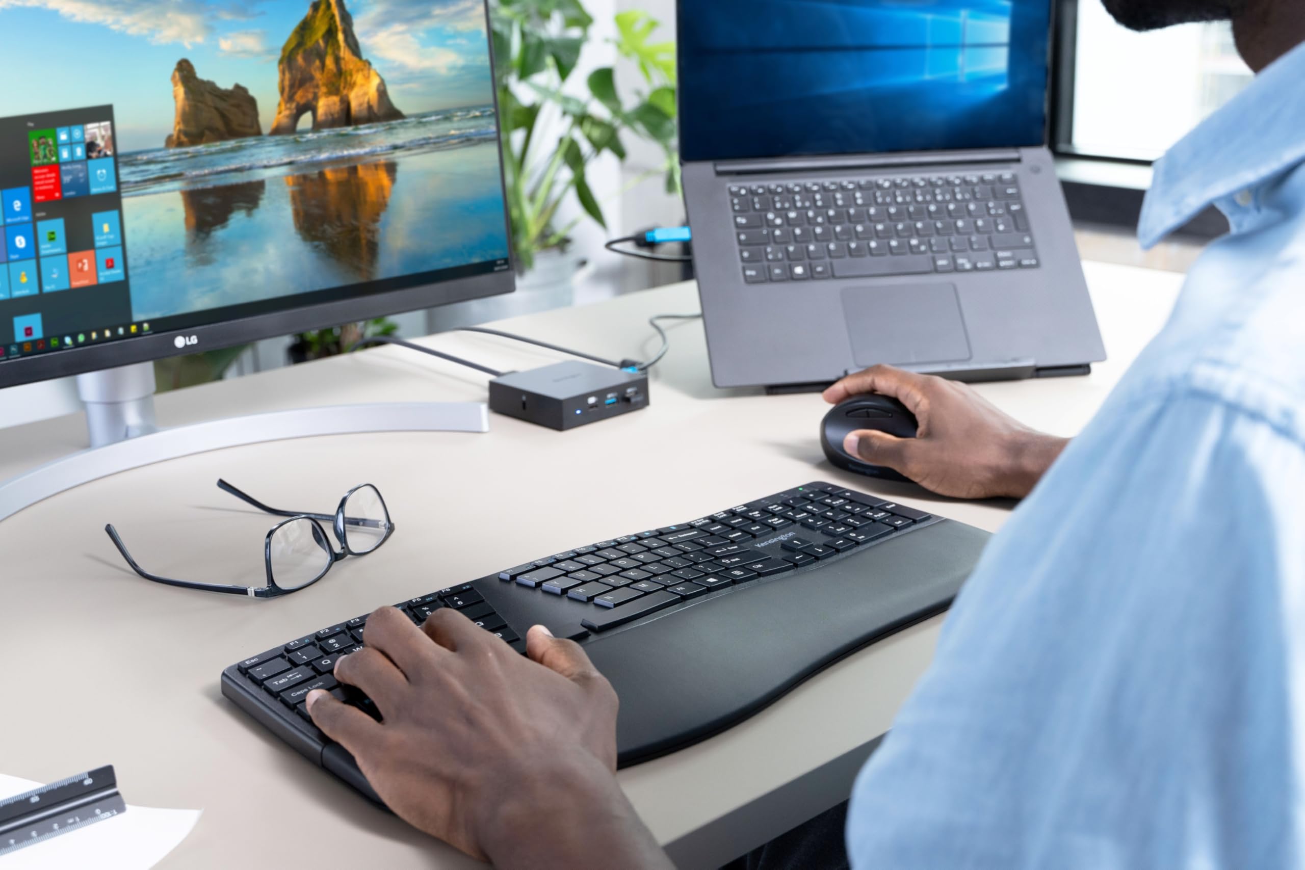 Kensington Bezprzewodowa ergonomiczna mysz Pro Fit Ergo, do laptopa, komputera stacjonarnego, gier, z 2,4 G USB lub Bluetooth, 3 ustawienia DPI i 5 przycisków, czarna, K75404EU