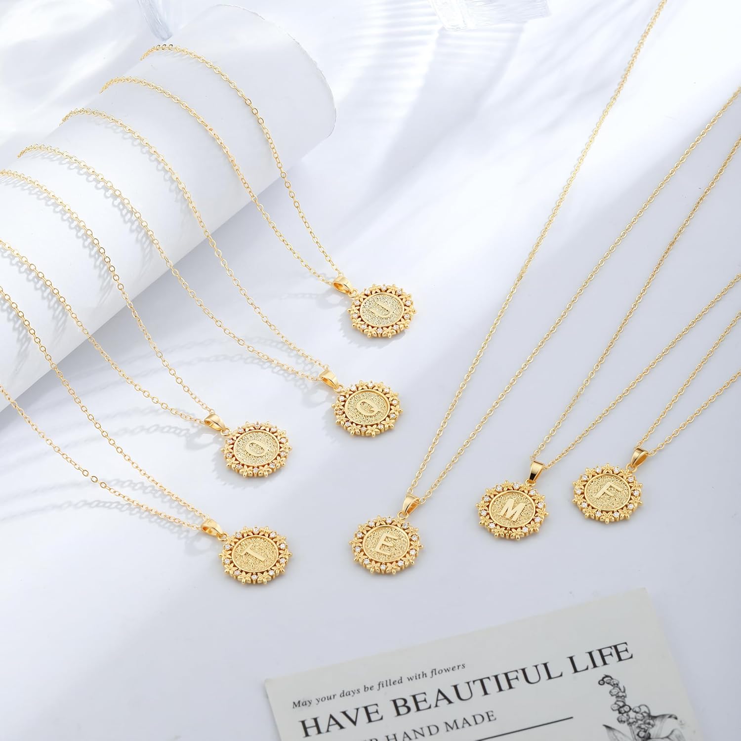 Initial Necklaces for Women 14K Gold Plated Round Cubic Zirconia A-Z Pendant Necklace Dainty Personalized Monogram Name Necklaces for Women Gold Jewelry - Image 6