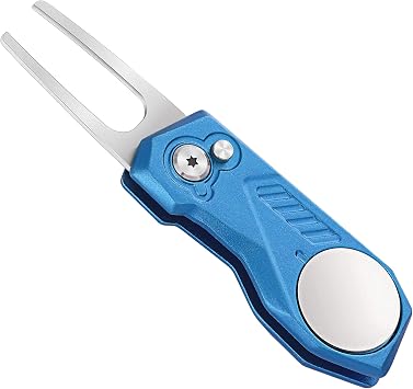 Mile High Life Golf Divot Repair Tool w Magnetic Golf Ball Marker | All Metal Foldable Divot Tool w Pop-up Button | Golf Accessories for Men