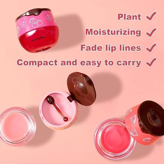 Lip Balm Honey Pot,Watermelon Apple Lime Cherry Lip Sleeping Mask Moisturizing Lip Mask Overnight Hydrating Prevention Dry and Cracked Lip Scrubs Exfoliator Lip Wrinkle Care 3 pcs