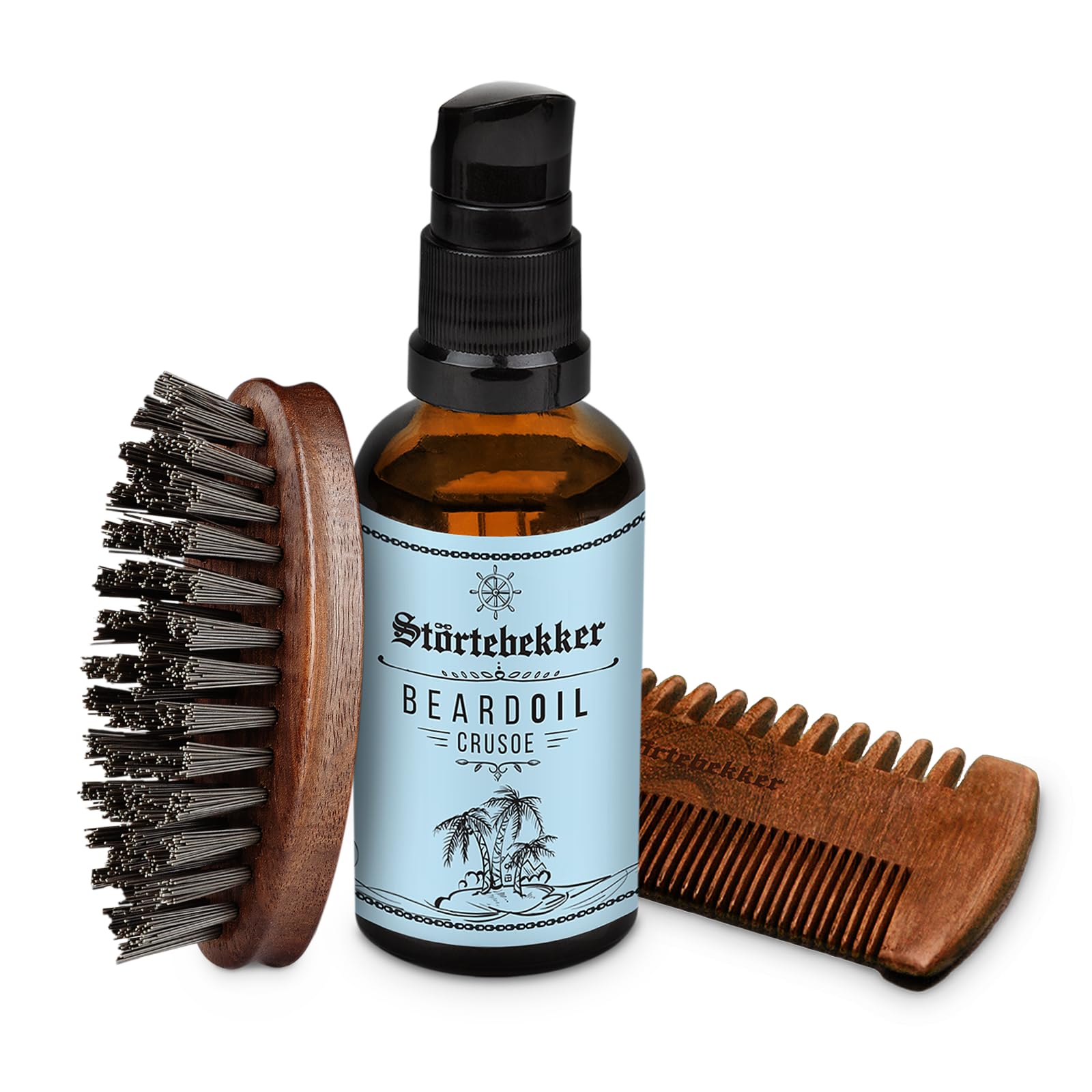 Störtebekker Set de soin de barbe premium pour hommes - huile à barbe, peigne à barbe et brosse à barbe - Crusoe