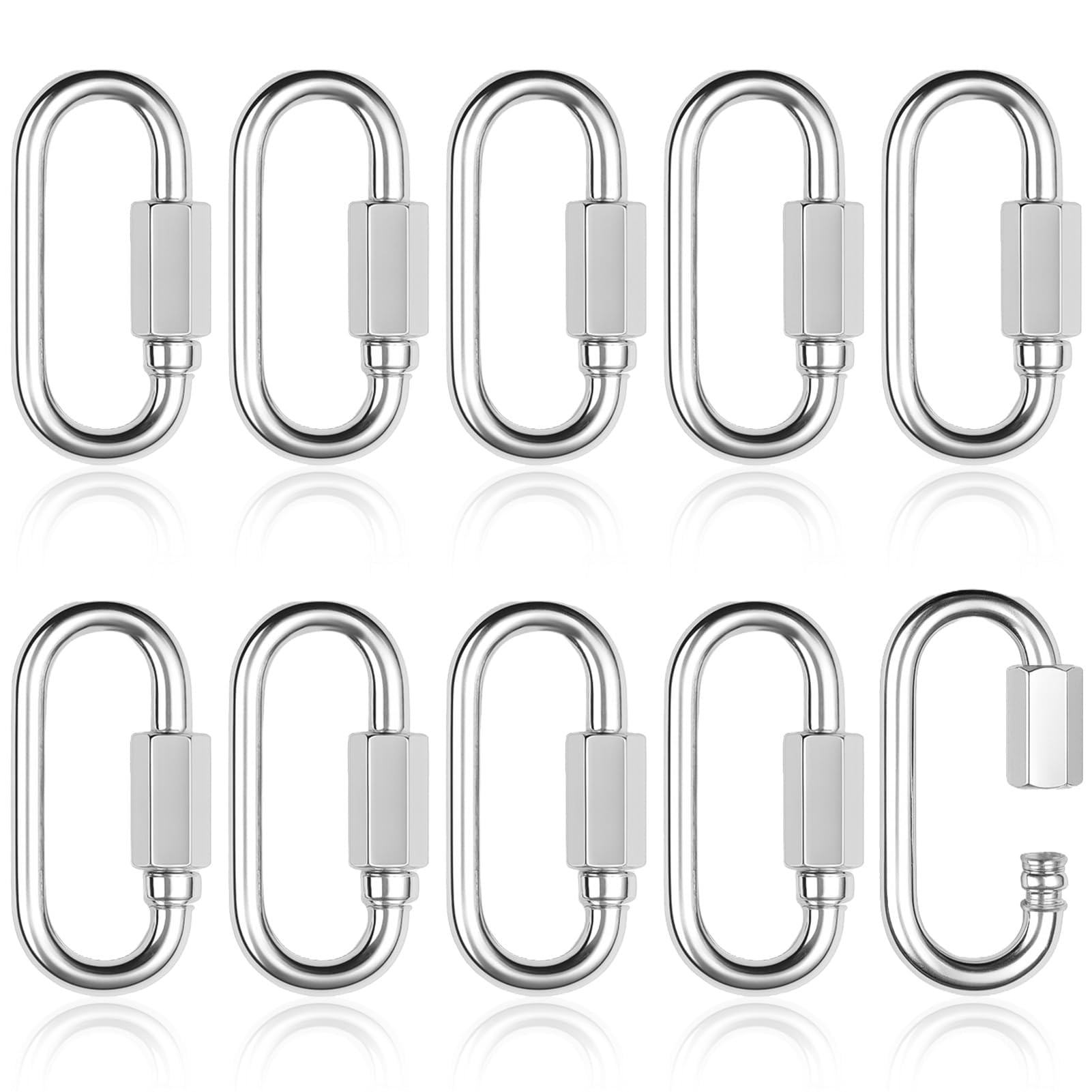 10pcs Petits Mousquetons en Acier Inoxydable 3.5mm avec Vis, Maillons Rapides pour Camping, Randonnée, Hamac, Connecteur Chaîne, Forme D, Argent, pour Camping et Randonnée