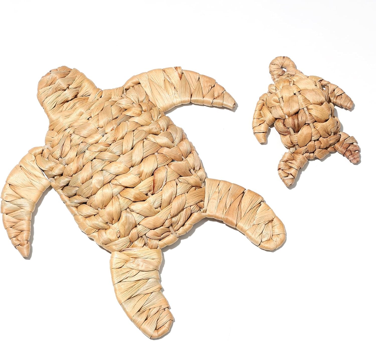 3 Pcs Turtle Beach Theme Decor 2 Size Handmade Wicker Turtle Wall Decor Sea Life Hanging Wall Art Coastal Nautical Sculpture Table Decoration for Boho Bathroom Indoor Outdoor Ornament (3)