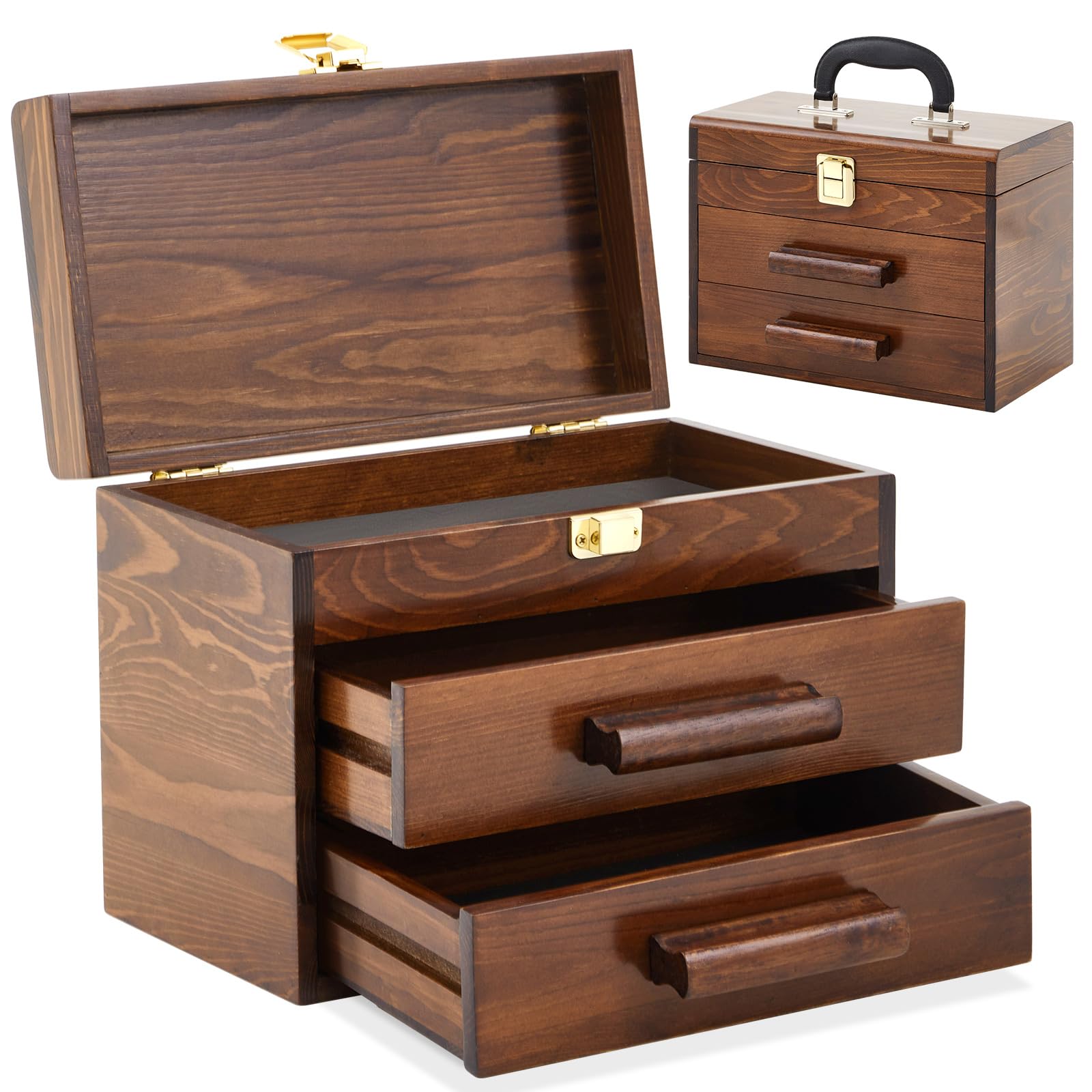 Boîte à outils en bois 27,9 cm Weysat avec 2 tiroirs pour petit rangement portable