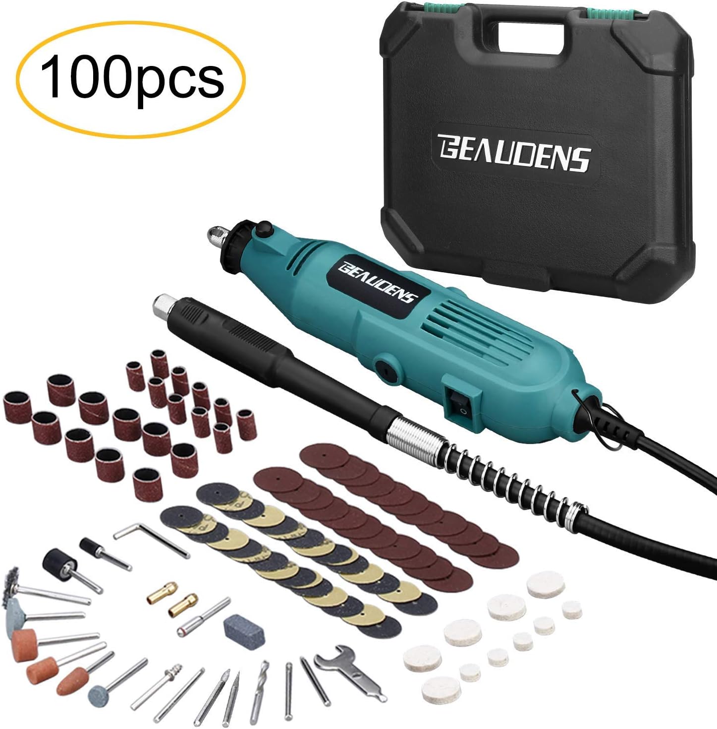 Rotary Tool Kit with Flexible Shaft, 100 Multifunctional Accessories, 6 Adjustable Variable Speed, Solid Carrying Case for DIY Crafting Projects