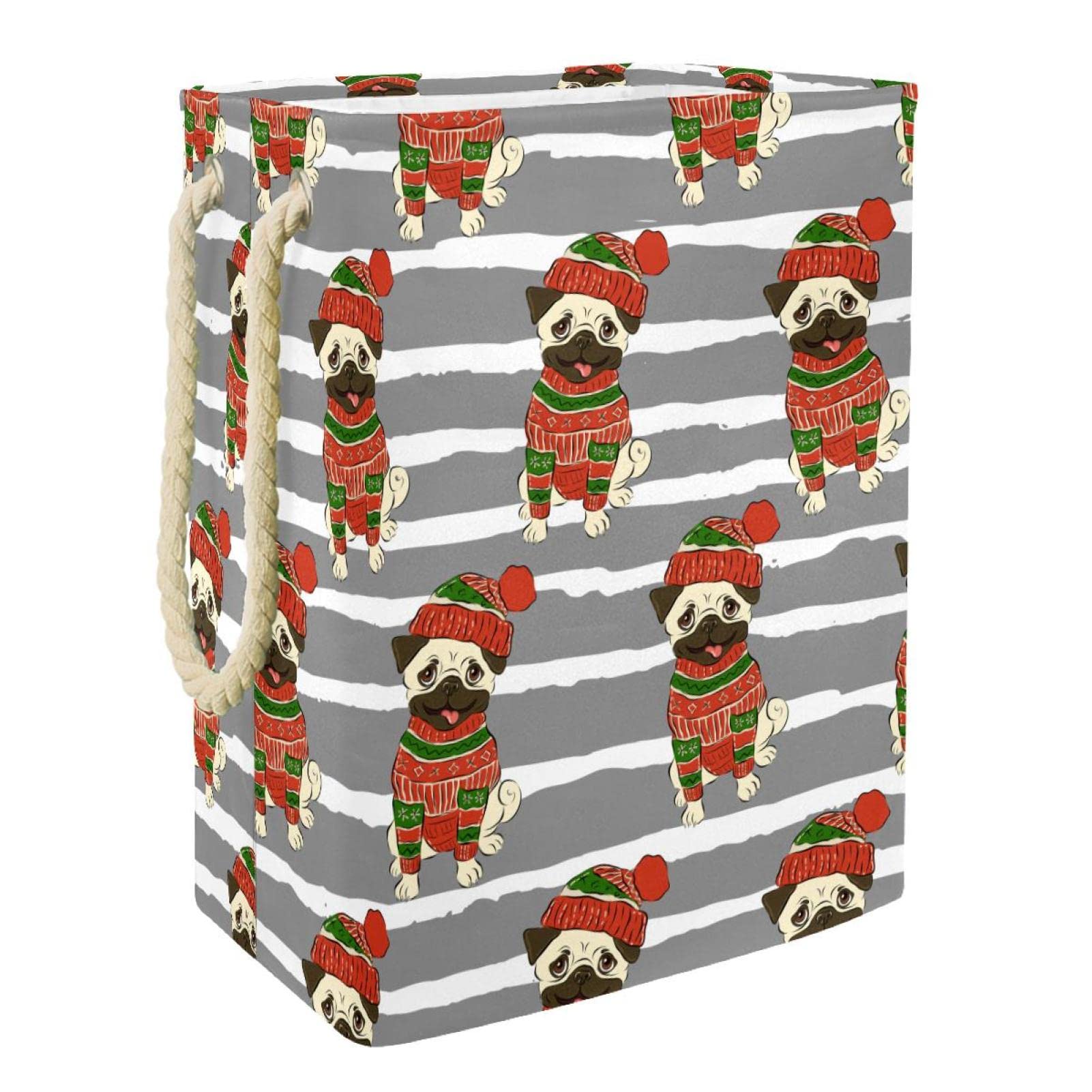 Panier à linge imperméable grand format rayures et chien de Noël