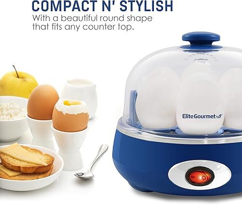 Miniatura 4 de Elite Gourmet - Olla rápida para huevos EGC007CBL#, capacidad 7 huevos, máquina para escalfar y hacer tortillas, con alarma y apagado automático,