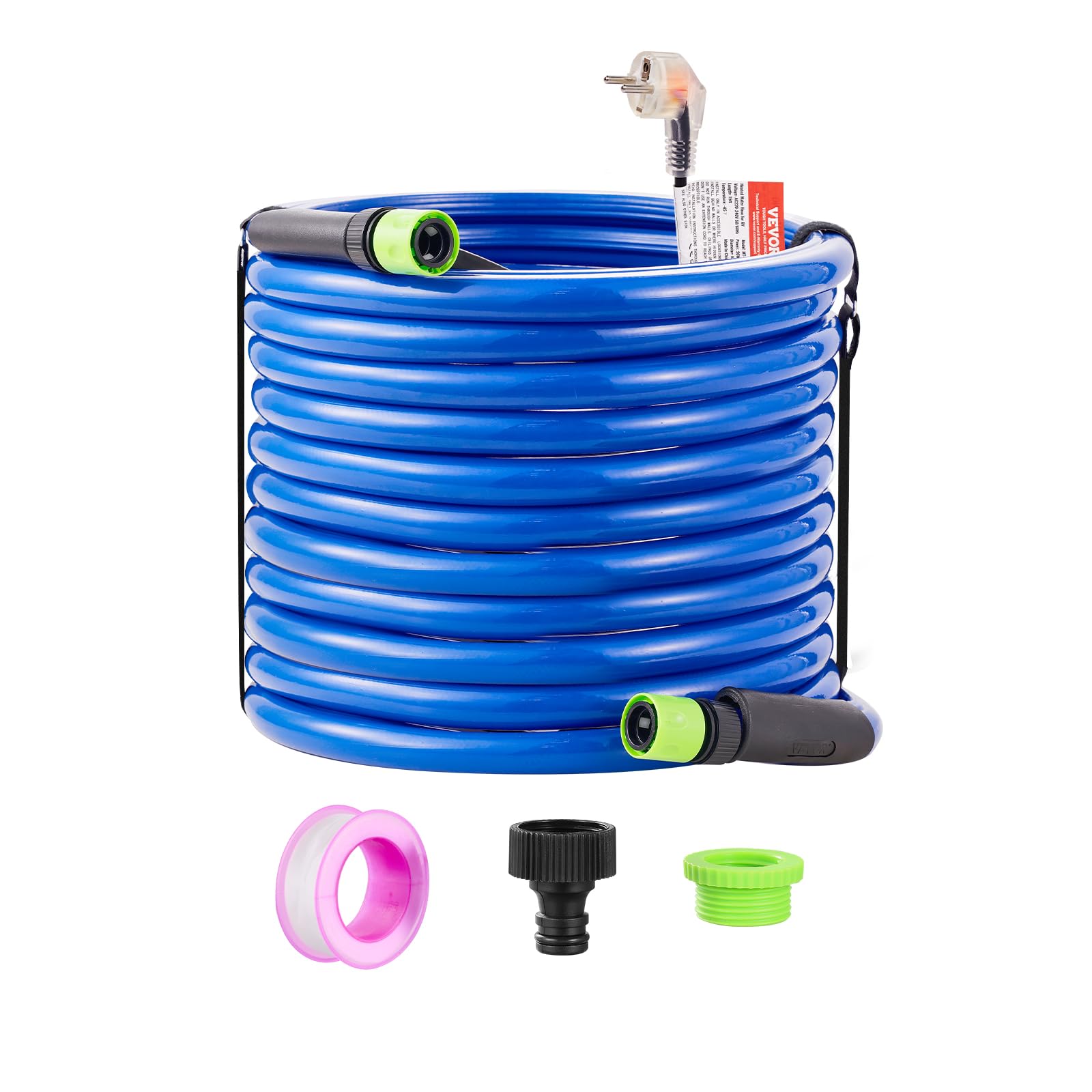 VEVOR Tuyau d'Eau Chauffant 22,9 m pour Camping-car, Tuyau d'Eau Potable Antigel jusqu'à -42,7 ℃, Autorégulation Automatique, Diamètre Intérieur de 16 mm avec Raccords Rapides, sans Plomb et sans BPA
