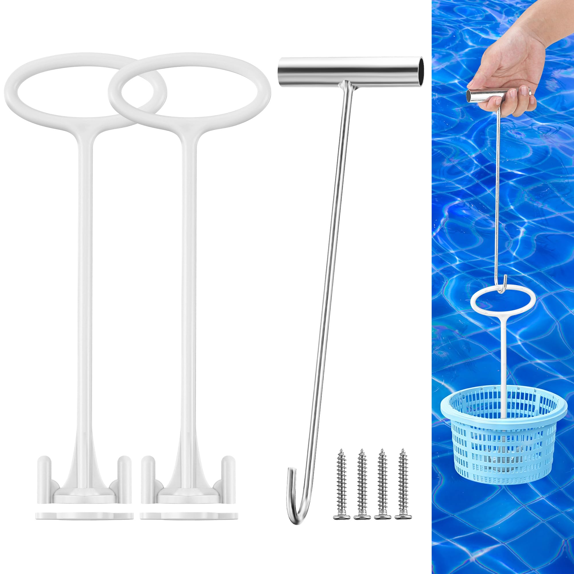 Panier d'écumoire de piscine universel : lot de 2 crochets pour entretien de bassin creusé