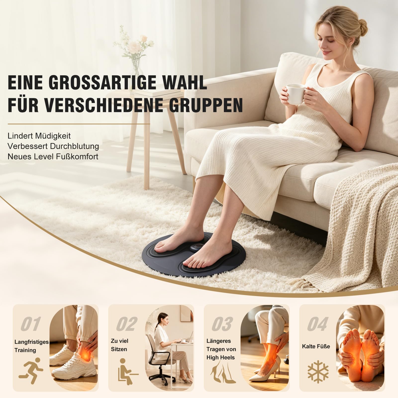 EMS & TENS Fußmassagegerät Durchblutungsstimulator, 10 Modi 20 Stufen, Wasserdicht Silikon-Fußpolster, leicht zu reinigen Leicht zu transportieren Durchblutung verbessern und Neuropathie