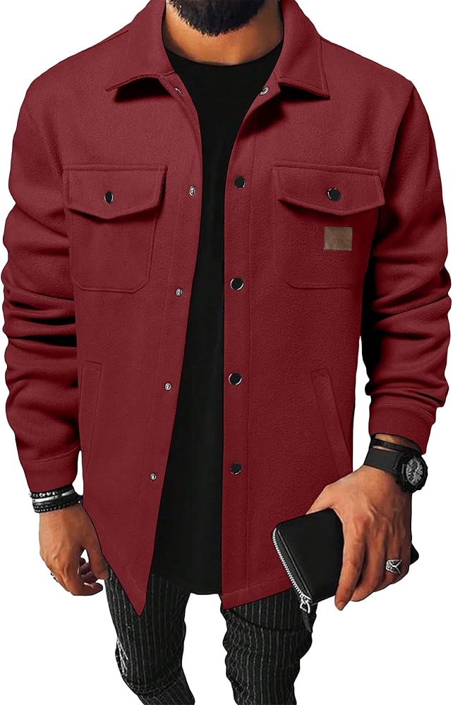 Comdecevis Men's Sherpa Shirt Jacket Flannel Shackets Casual Long