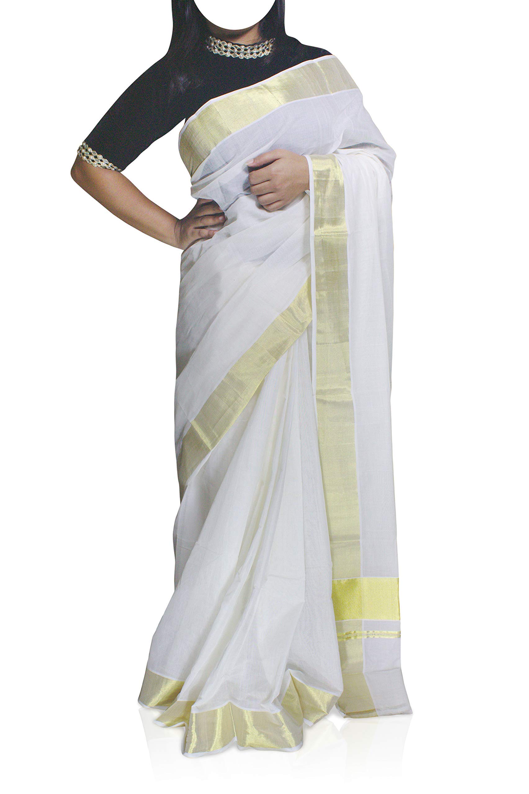 Buy Kerala Traditional Handloom Set Saree in Pure Cotton with 4 Inch