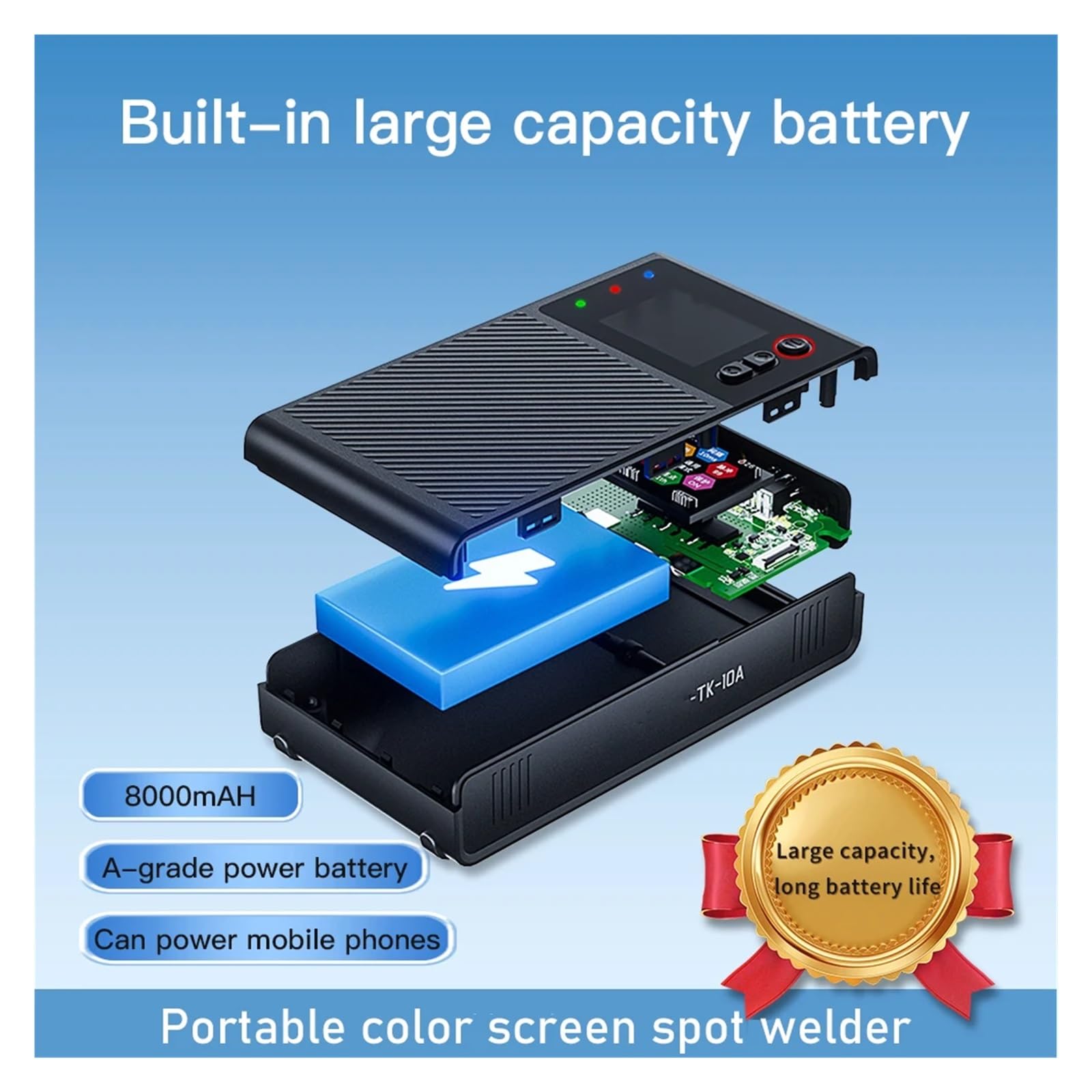 Saldatrice a Punti Portatile TK-10A 1200A, Kit Fai da Te a Doppio impulso 0,25 mm da 8000 mAh