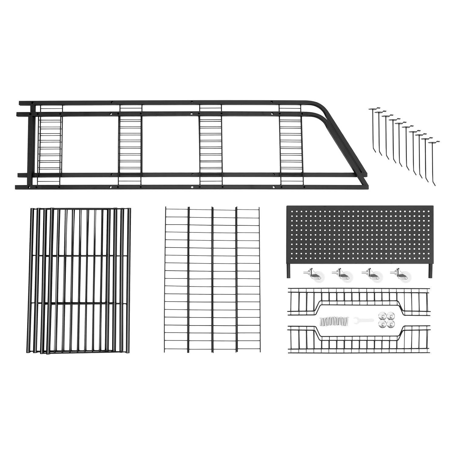 4 Tier Retail Candy Display Rack, Metal Storage Shelf with Wheels & 10 Hooks, Freestanding Candy Snack Display Racks, Mobile Chip Shelf Organizer for Stores, Kitchen, Office 19.7*10.6*55.1in Black