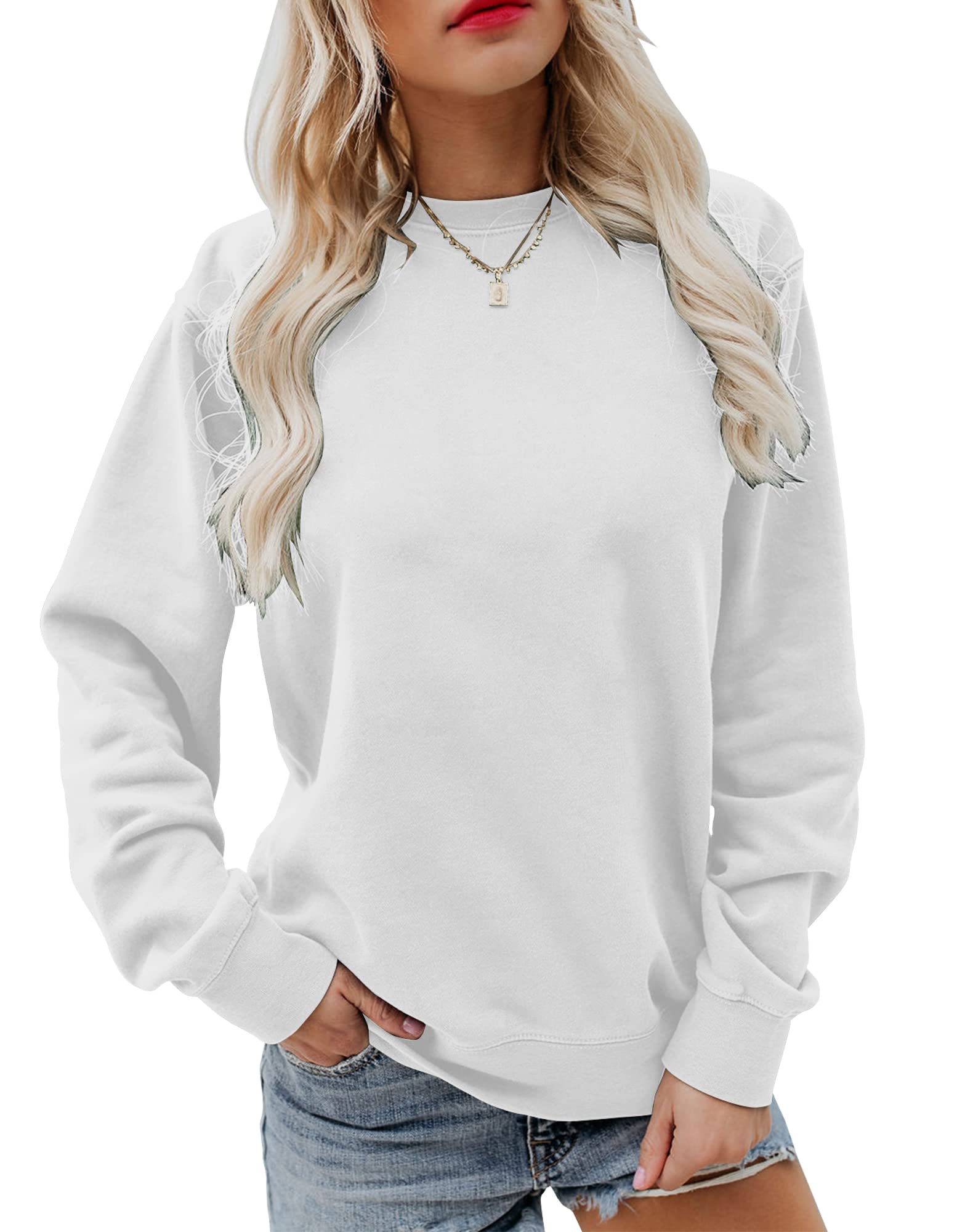 Hilltichu Women's Fall Long Sleeve Pullover Tops Casual Round Neck Sweatshirt