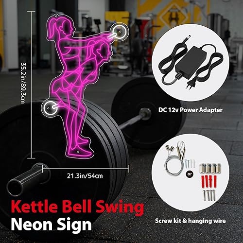 Miniatura 5 de DFlux Letrero de neón de gimnasio para ejercicio, luz LED de neón para gimnasio, luz de neón para club, movimiento en sentadillas, decoración de