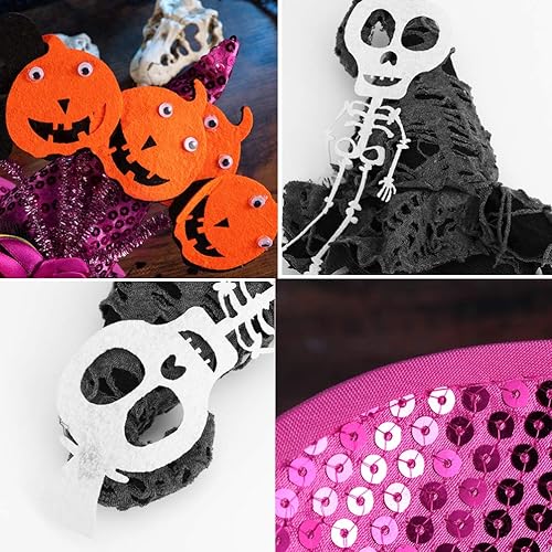 Vista 3 de TOYANDONA - 2 diademas de calabaza para Halloween, con lentejuelas rojas y negras y rosas, para niños o adultos