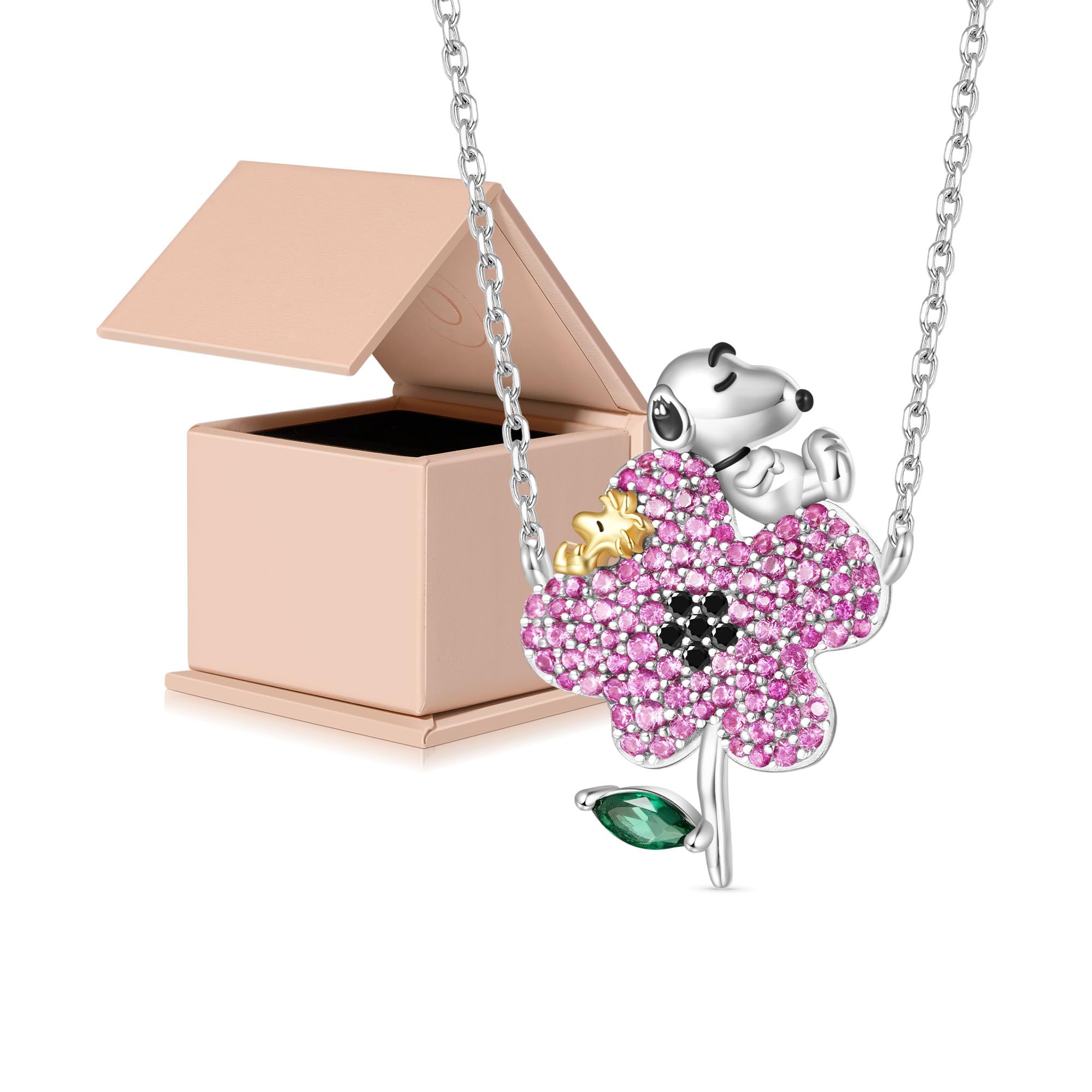GNOCE Halskette Peanuts Snoopy Blume Diamant 925 Sterling Silber Damen Schmuck für Mädchen Kinder